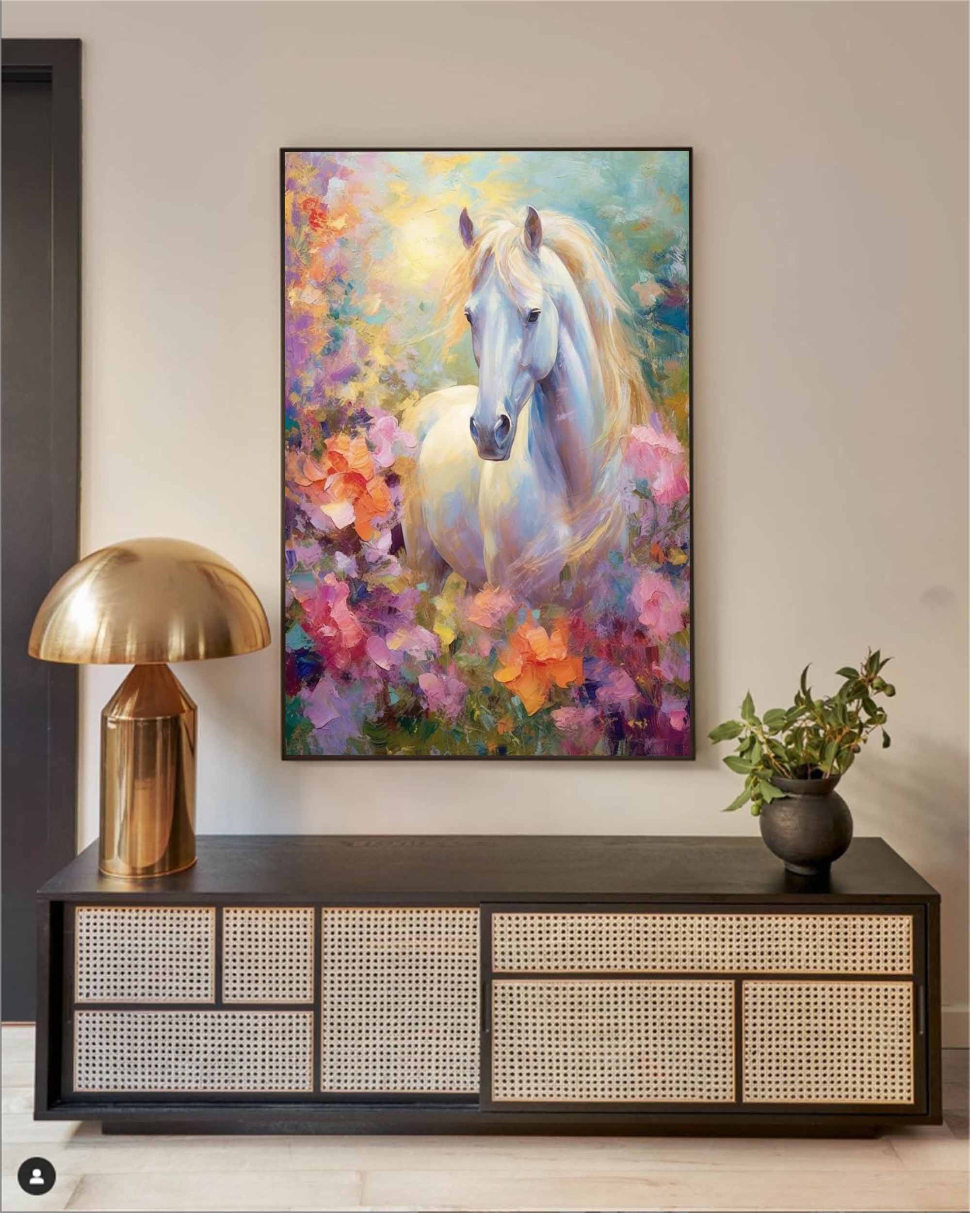 Wallart Majestic White Horse in Blooming Garden