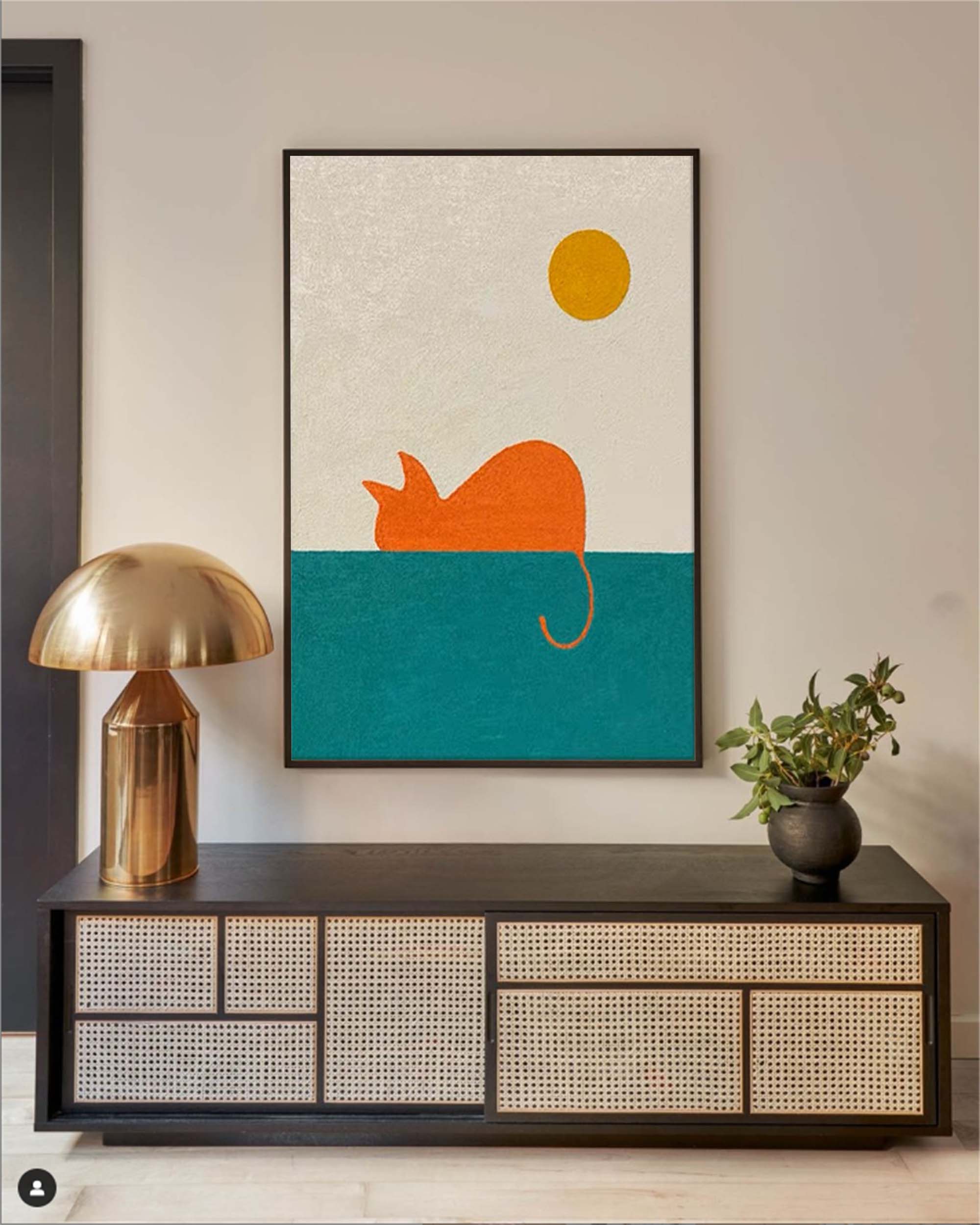 Wallart Minimalist Orange Cat in Sun Canvas Art