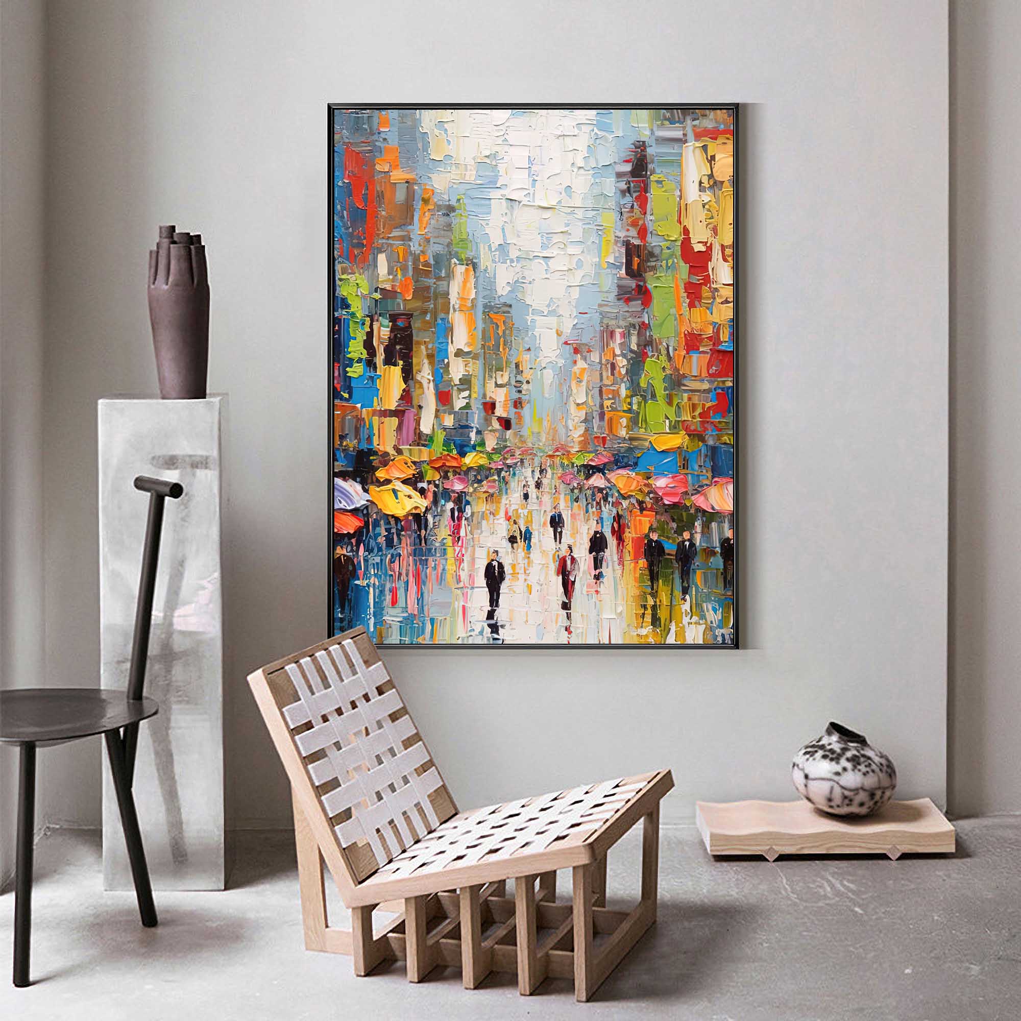 Wallart Colorful Urban Street Life Oil Painting