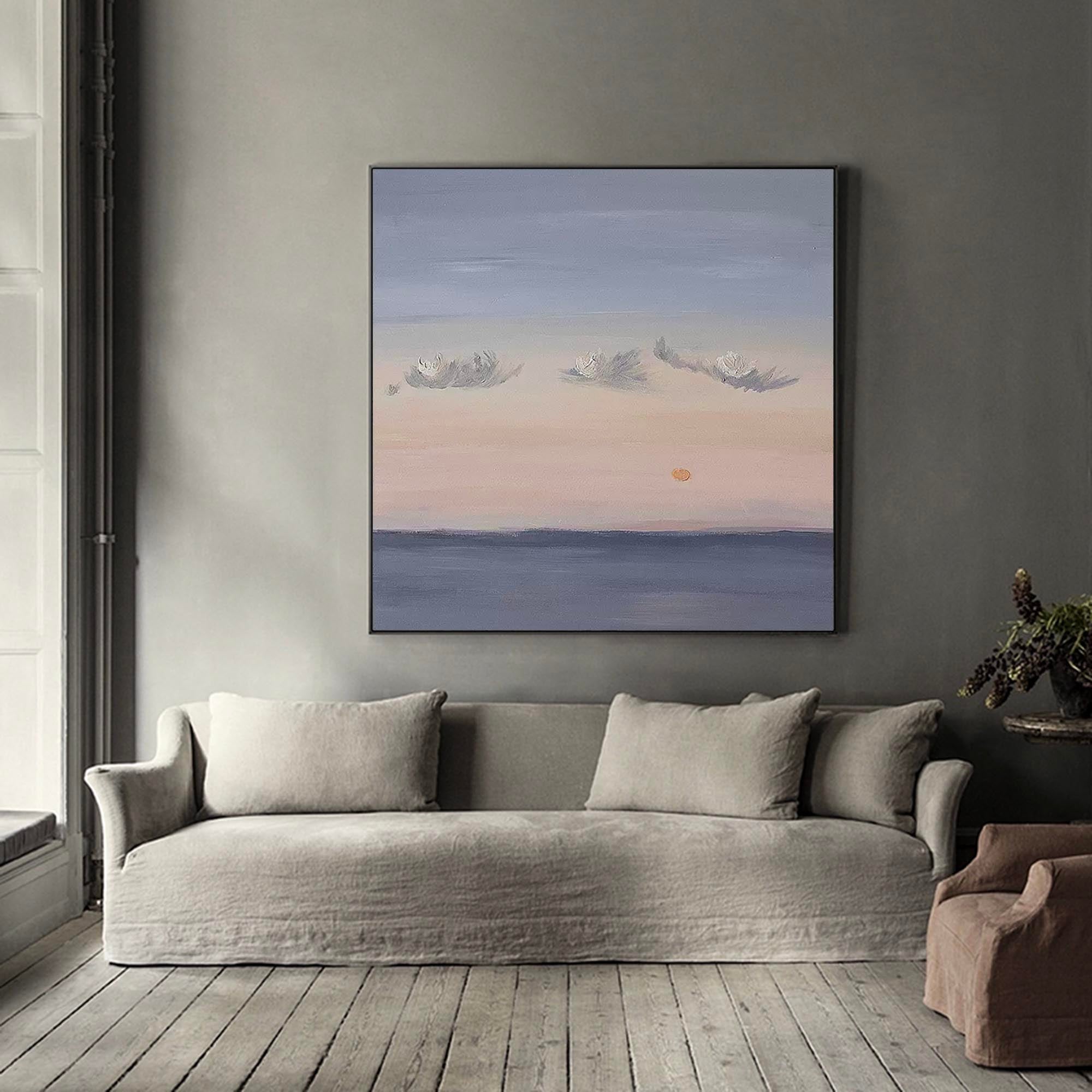 Wallart Calm Horizon Sunset Painting – Dreamy Sky and Sea Wall Art