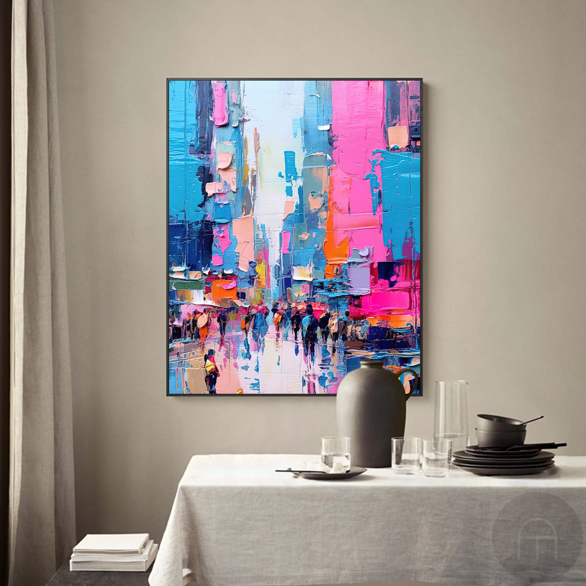 Wallart Vibrant City Life Oil Painting