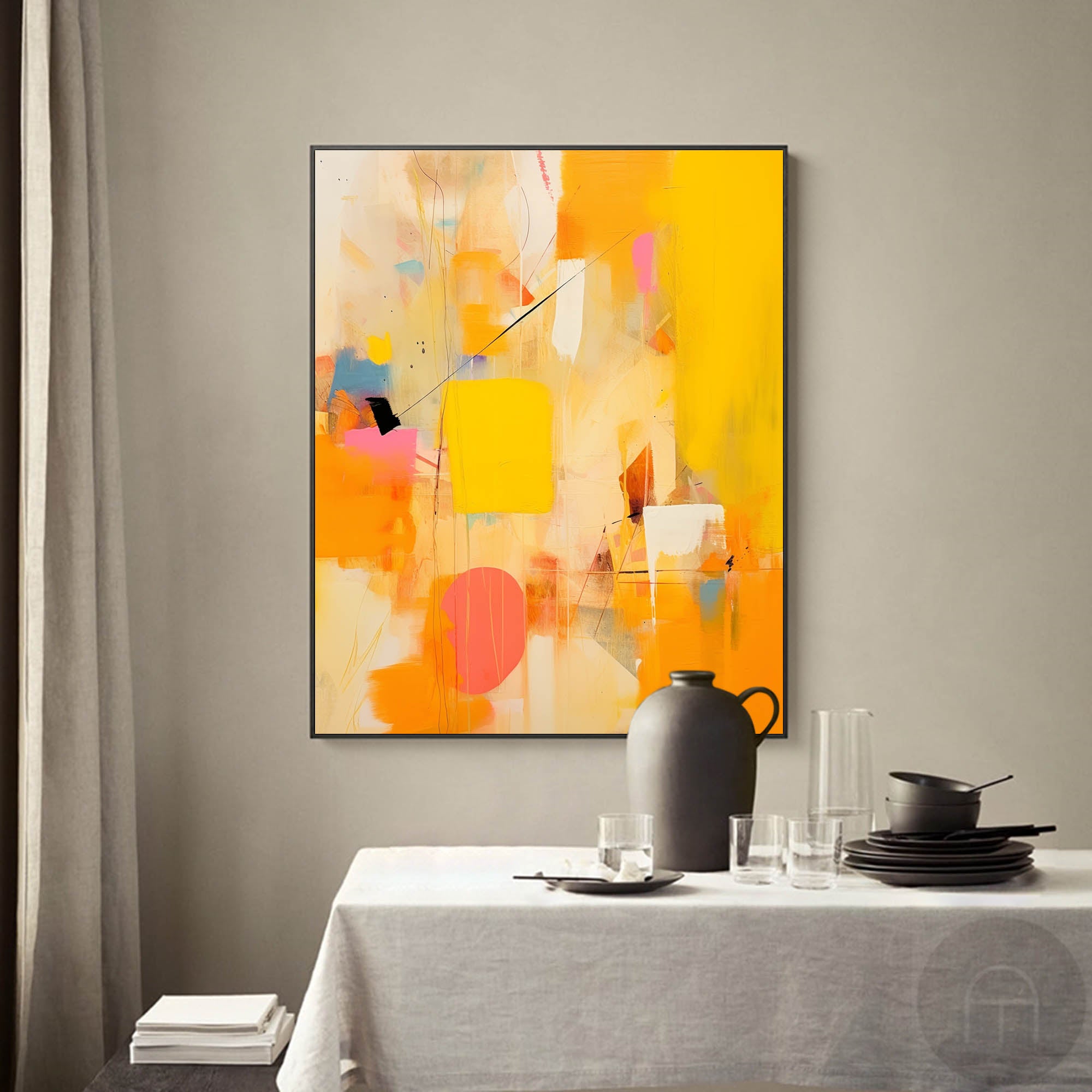 Wallart Golden Abstraction in Pink and Yellow
