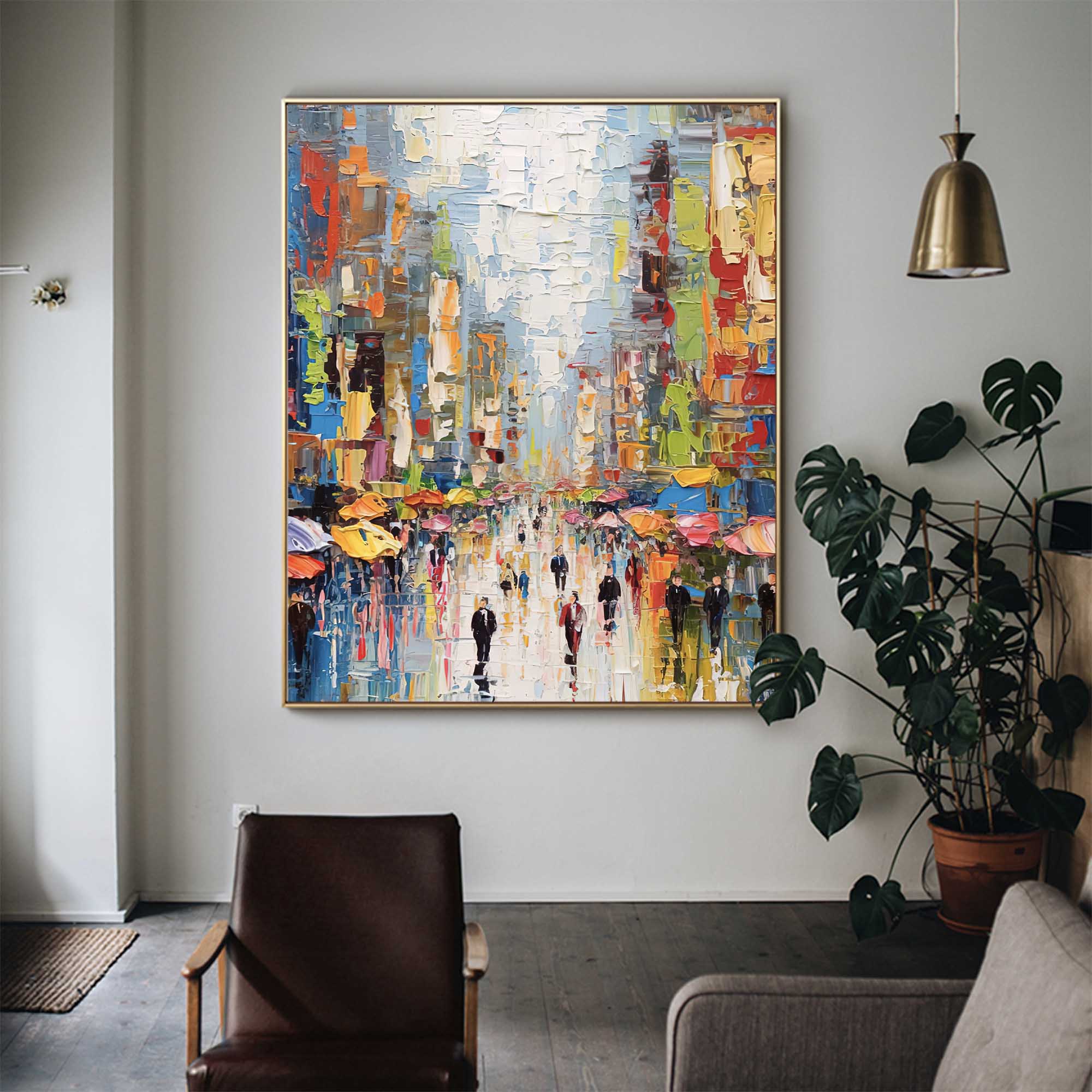 Wallart Colorful Urban Street Life Oil Painting