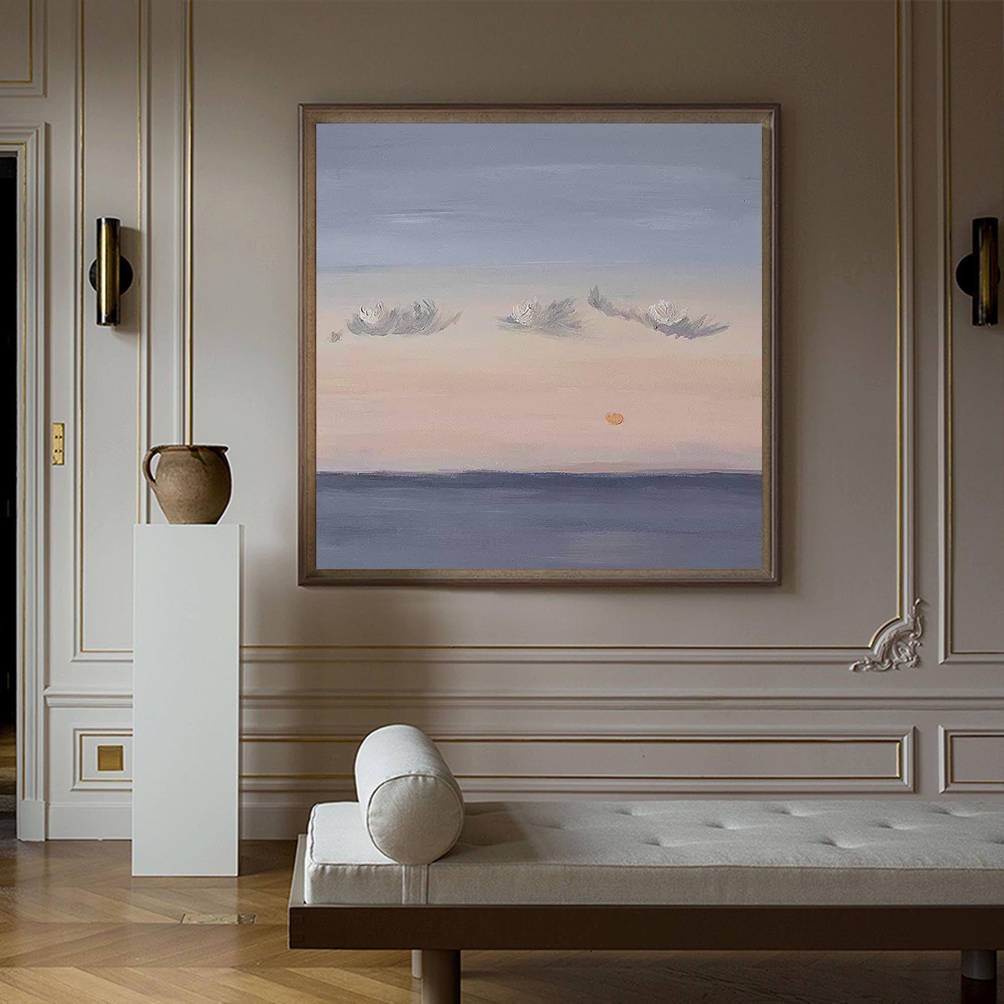 Wallart Calm Horizon Sunset Painting – Dreamy Sky and Sea Wall Art