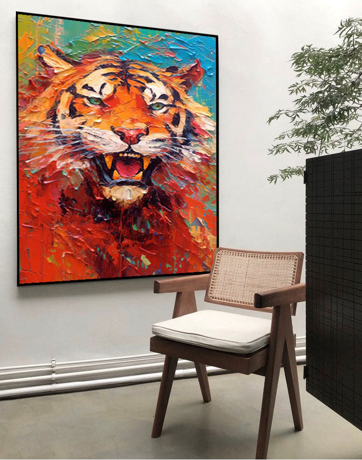 Wallart Vivid Roar: Fierce Tiger in Flames