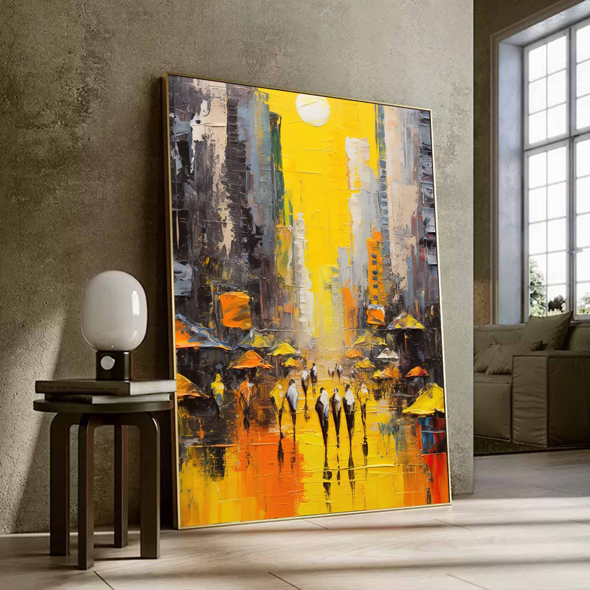 Wallart Sunlit Cityscape Abstract Oil Painting