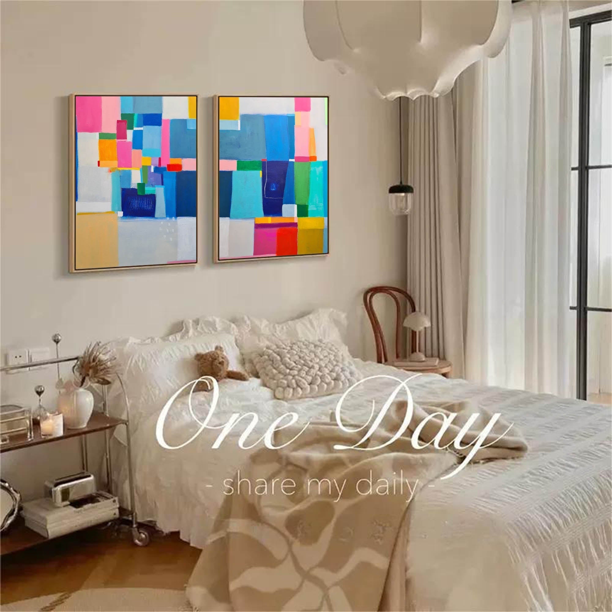 Wallart Modern Geometric Color Block Diptych Canvas Art