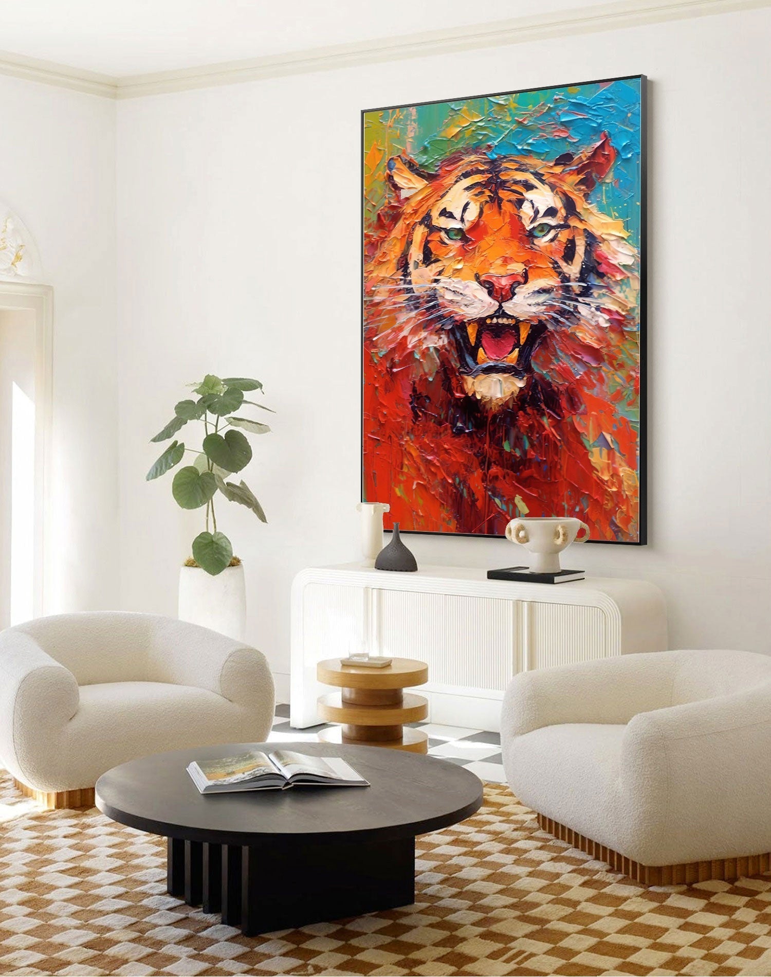 Wallart Vivid Roar: Fierce Tiger in Flames