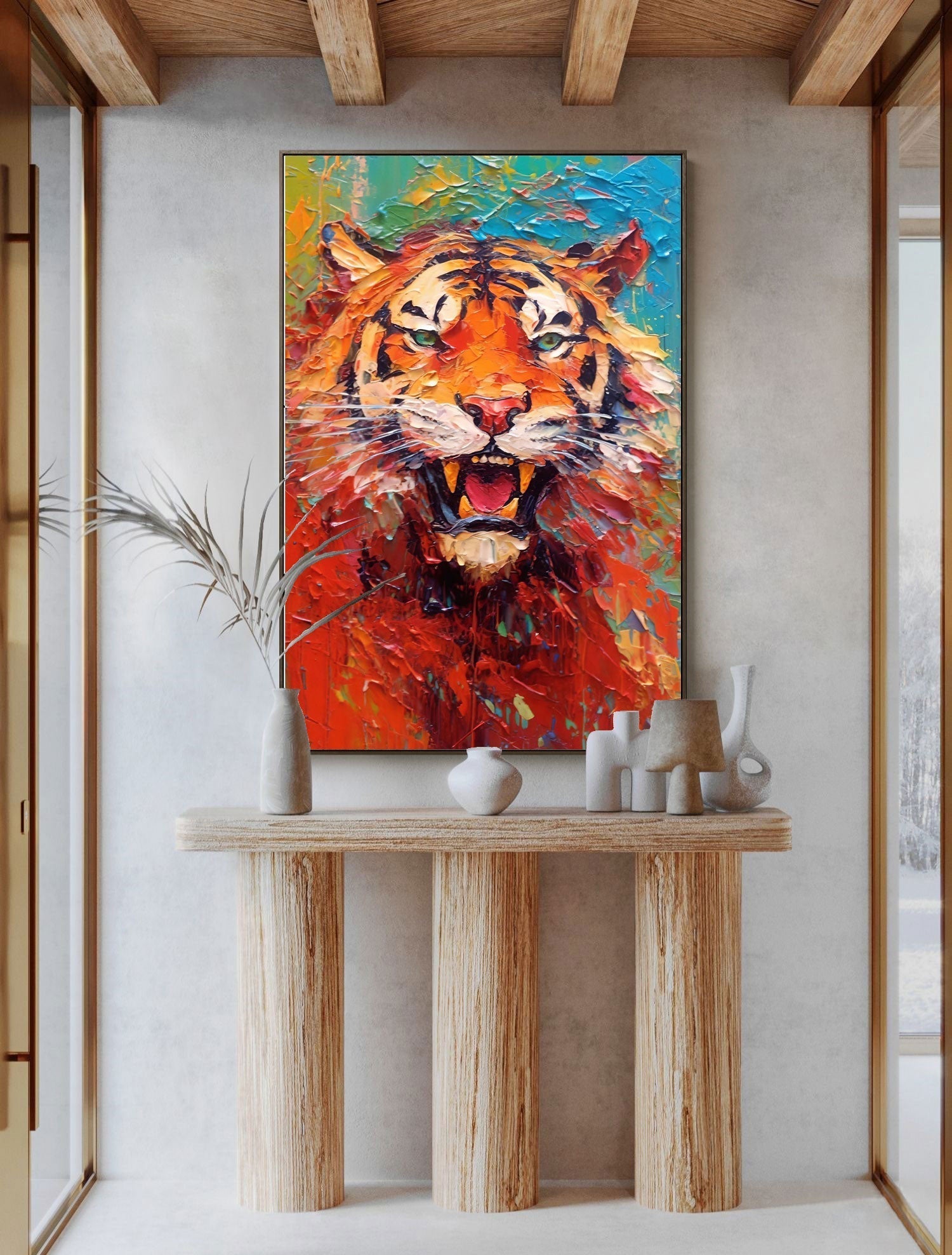 Wallart Vivid Roar: Fierce Tiger in Flames