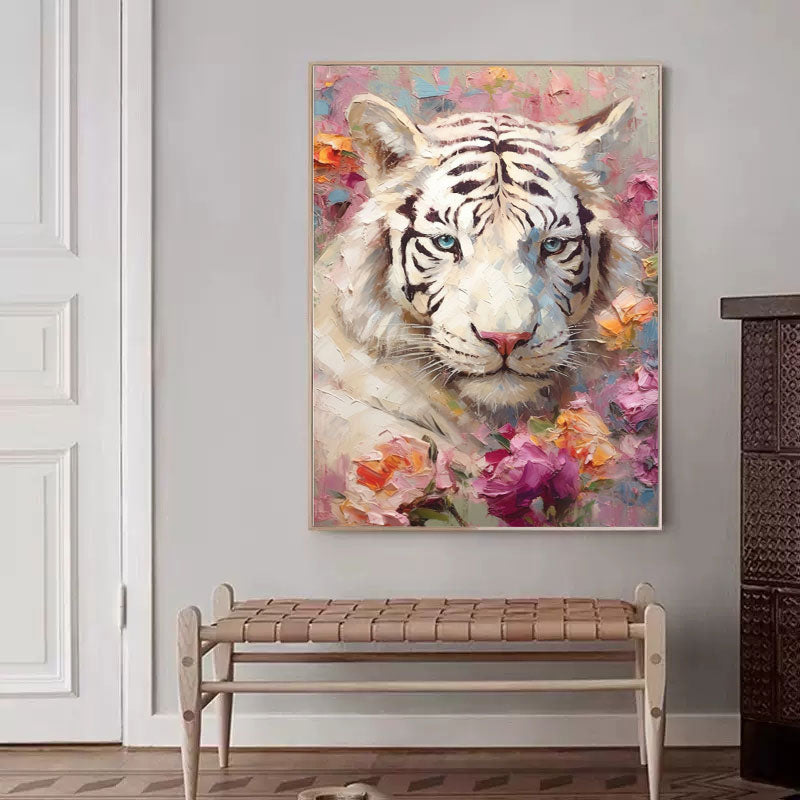 Wallart Majestic Beauty: White Tiger in Bloom