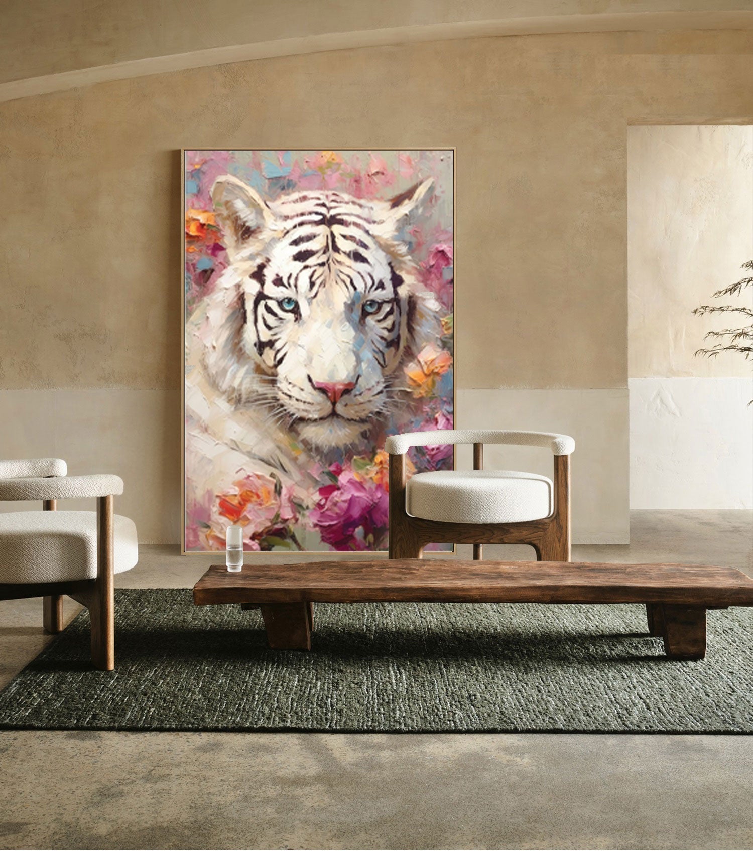 Wallart Majestic Beauty: White Tiger in Bloom