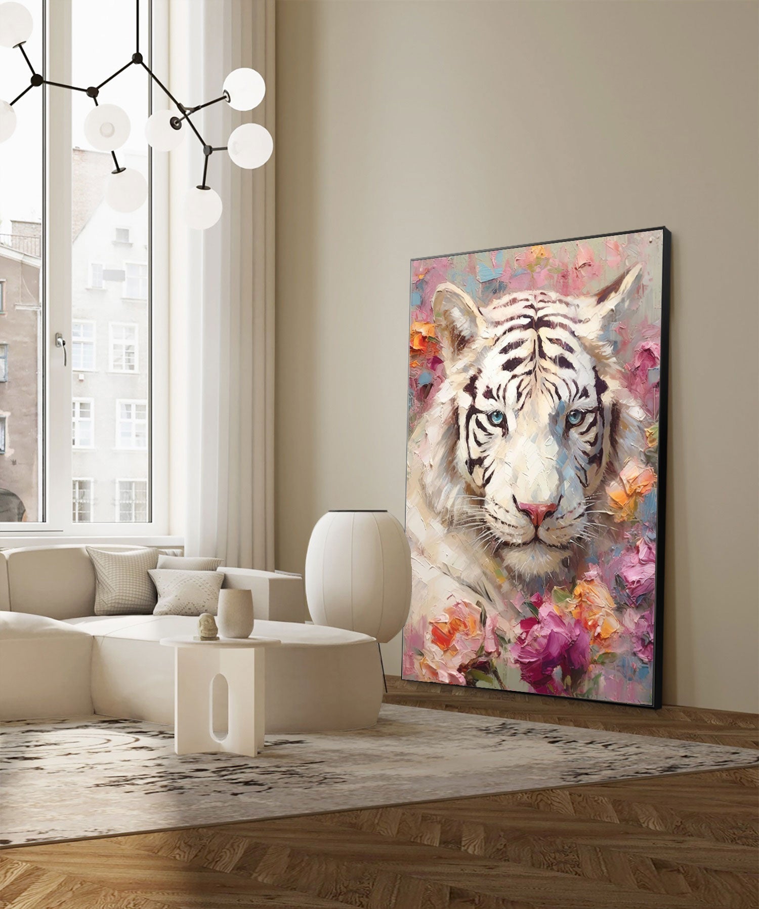 Wallart Majestic Beauty: White Tiger in Bloom