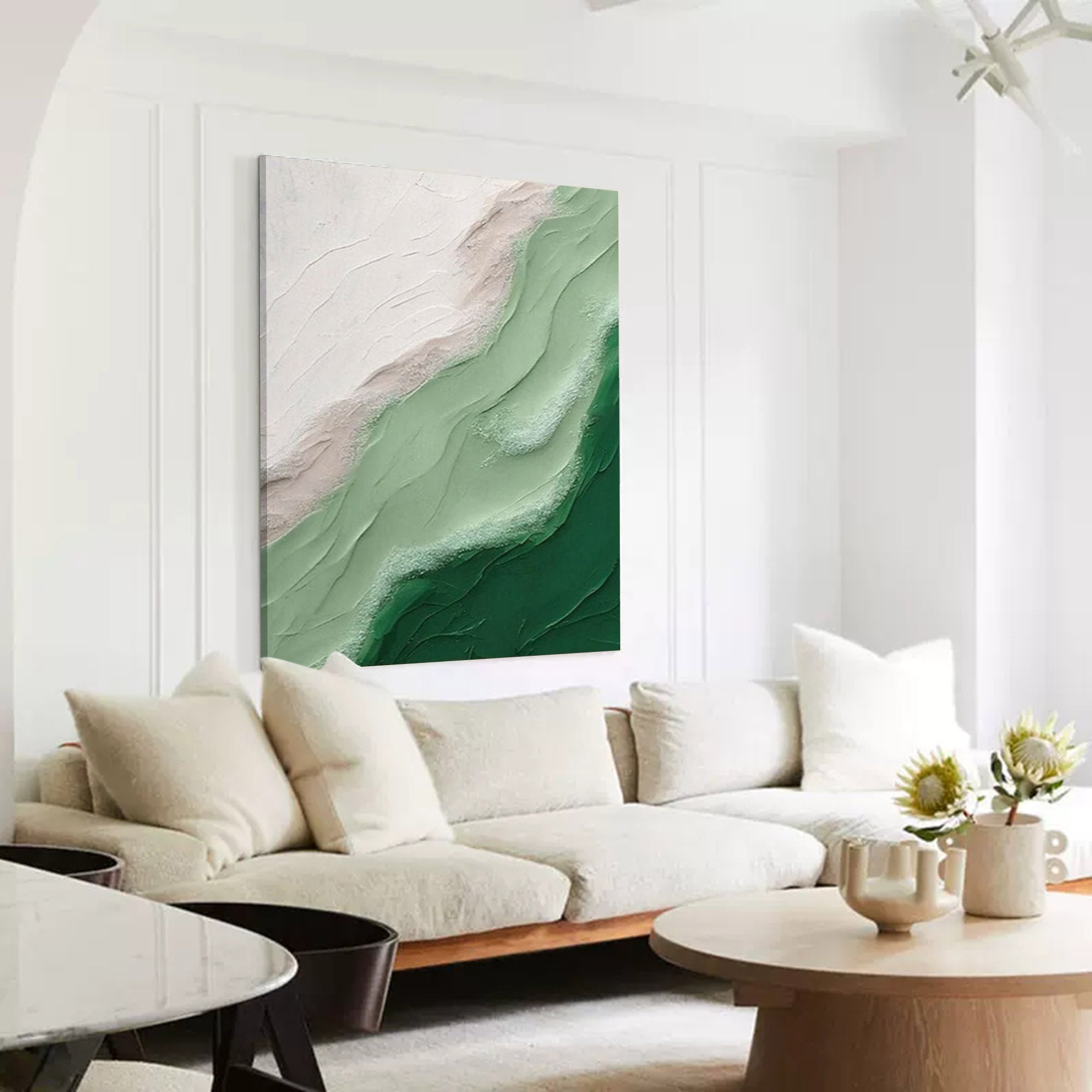 Wallart Textured Green Wave Abstract Canvas Art