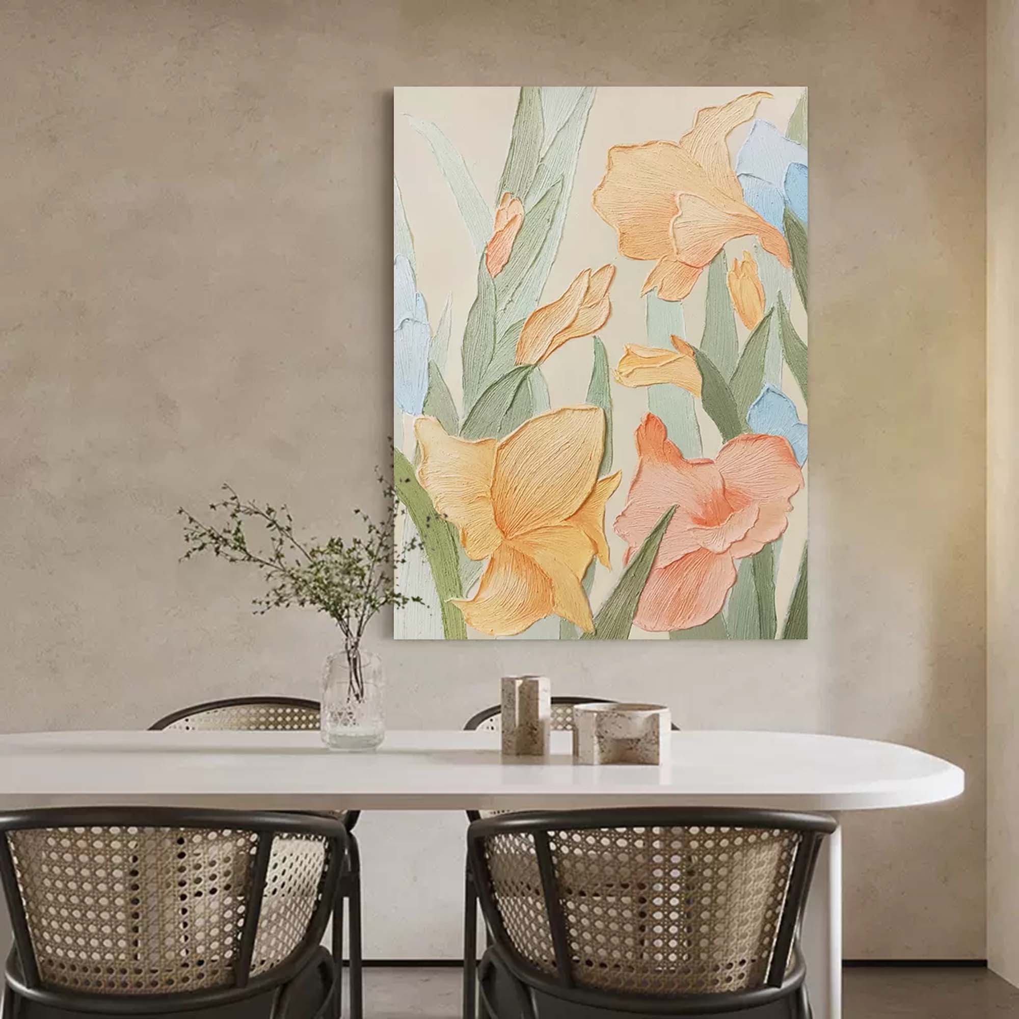 Wallart Vibrant Floral Textured Canvas Art