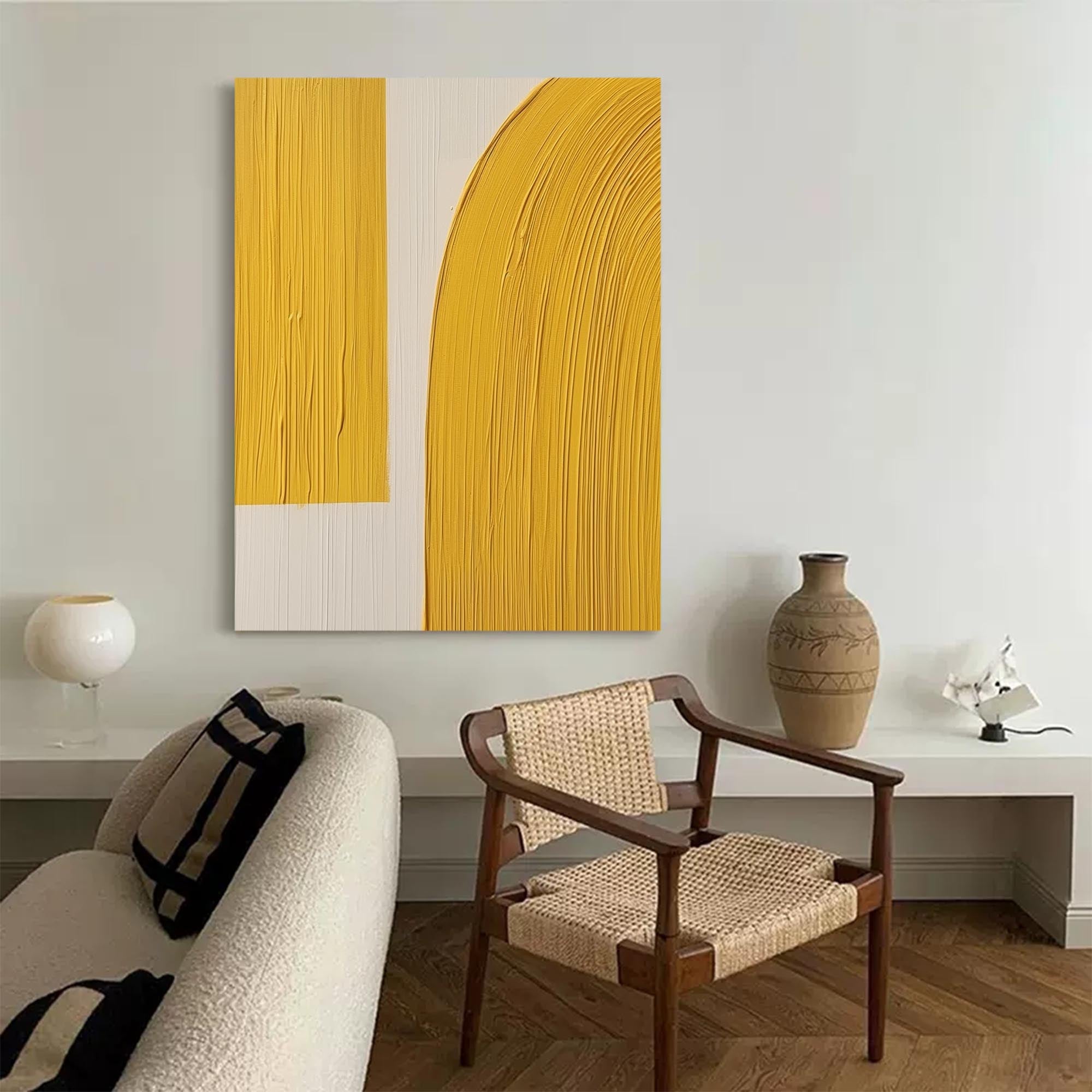 Wallart Minimalist Yellow Arc Abstract Art