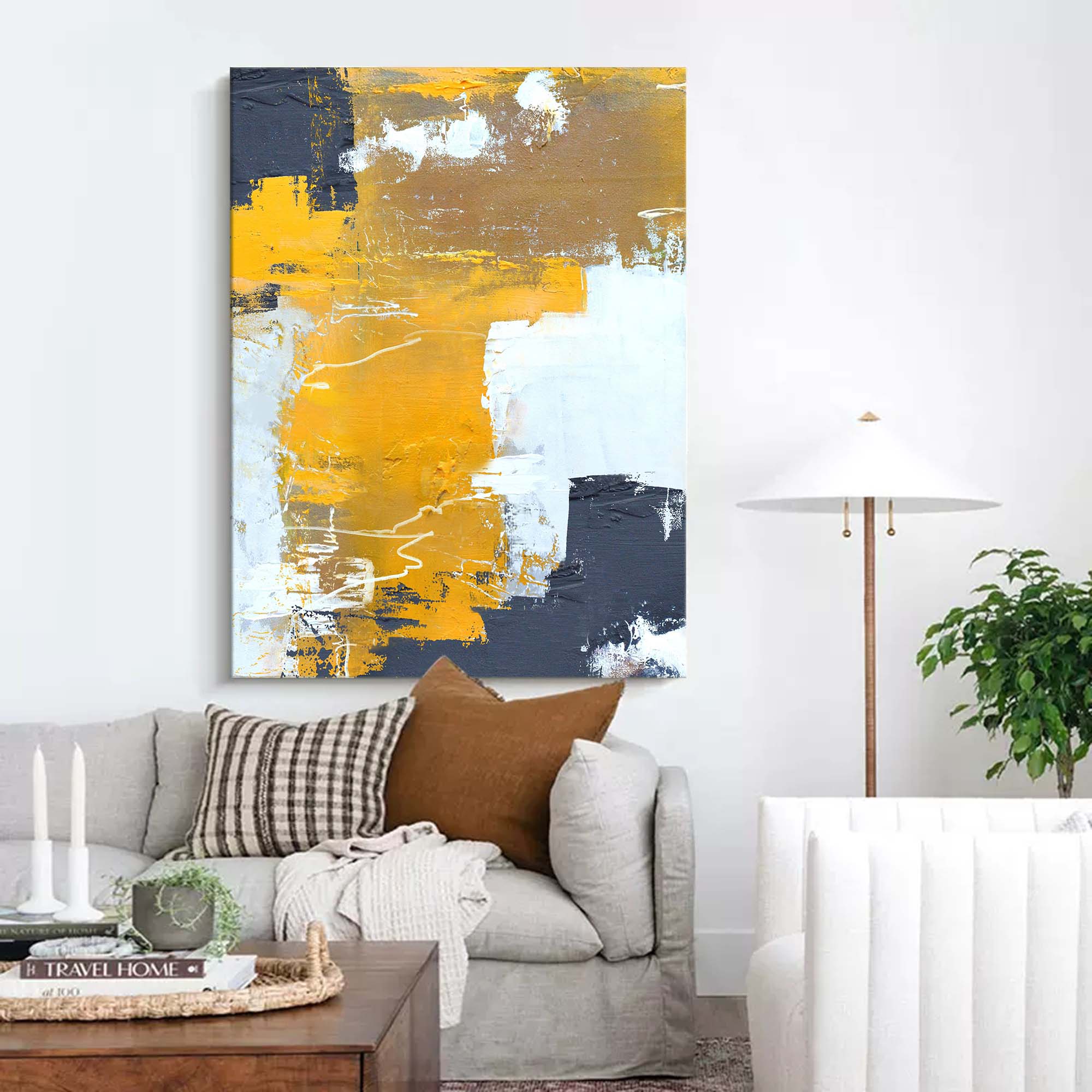 Wallart Golden Beige Abstract Canvas Art