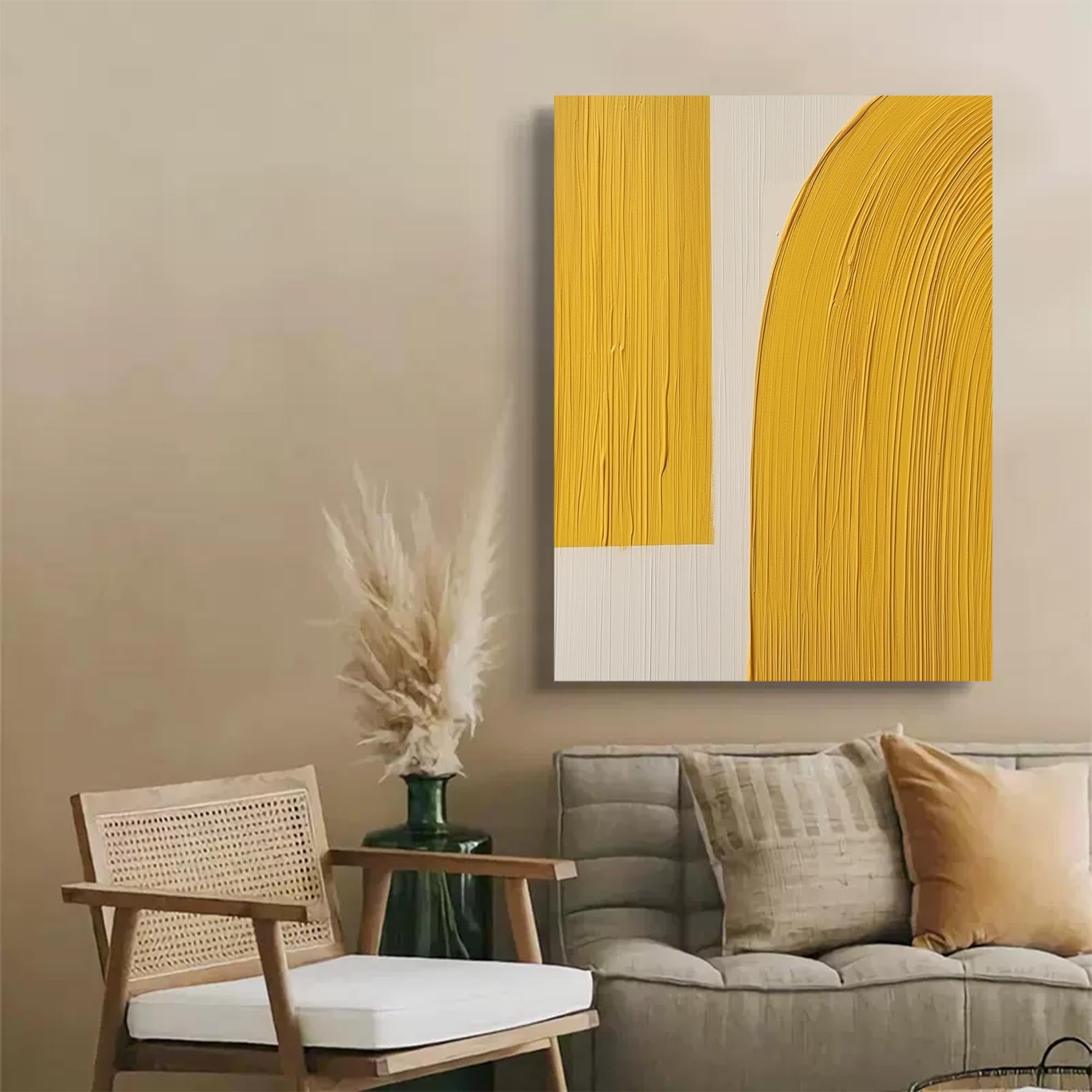 Wallart Minimalist Yellow Arc Abstract Art