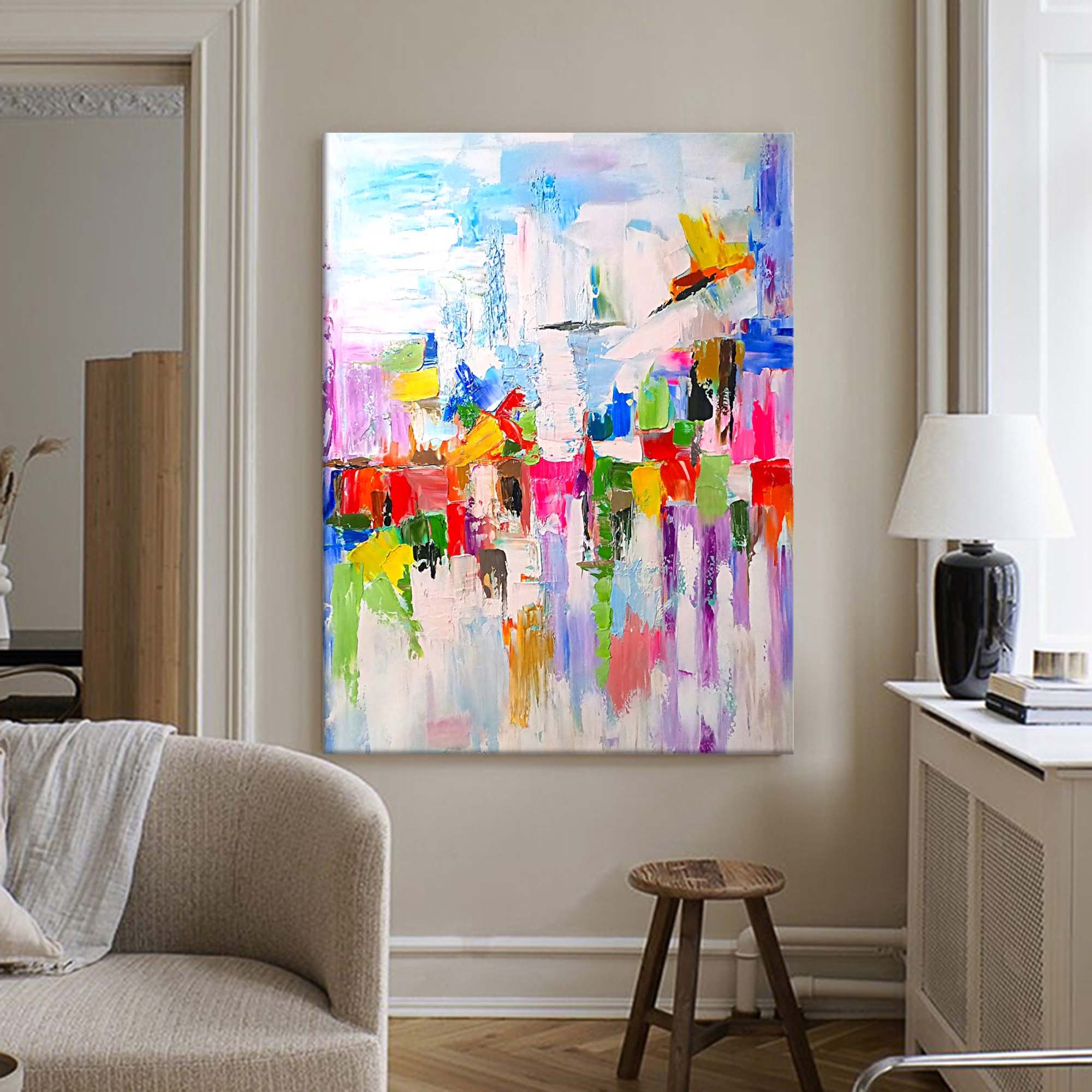 Wallart Vibrant Abstract Cityscape Canvas Art