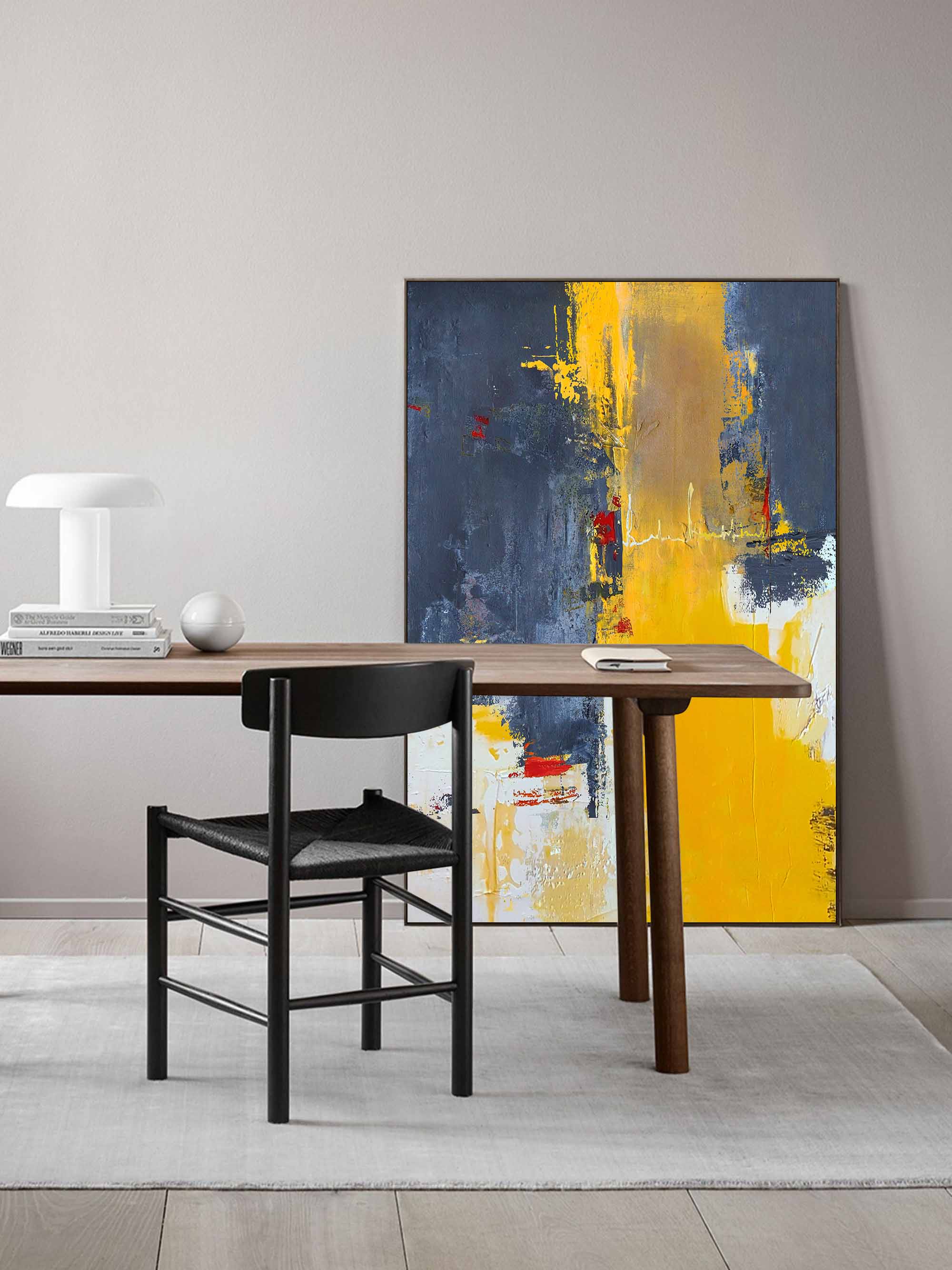 Wallart Modern Charcoal and Yellow Art