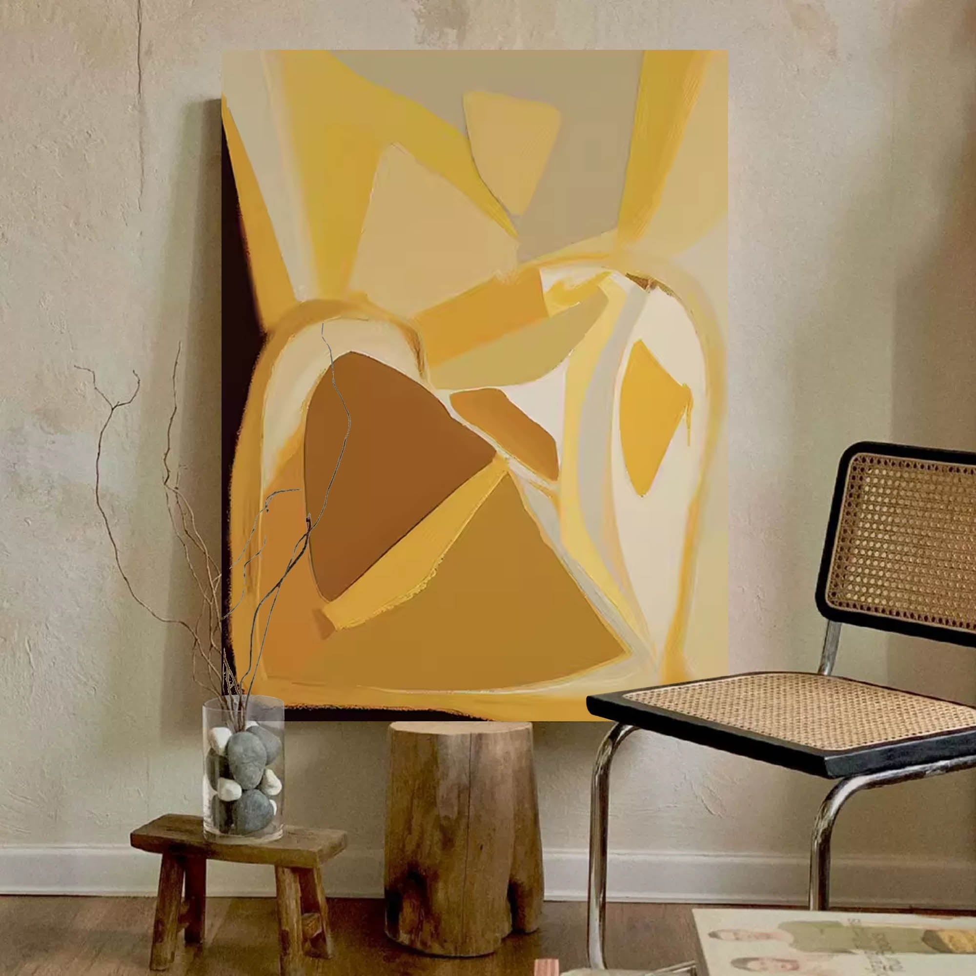 Wallart Geometric Golden Hues Abstract Art