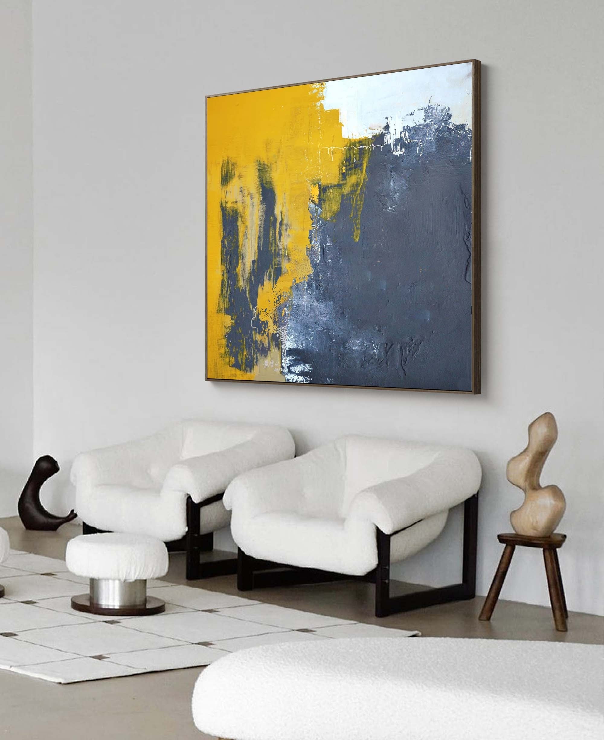 Wallart Modern Yellow and Grey Abstract Art