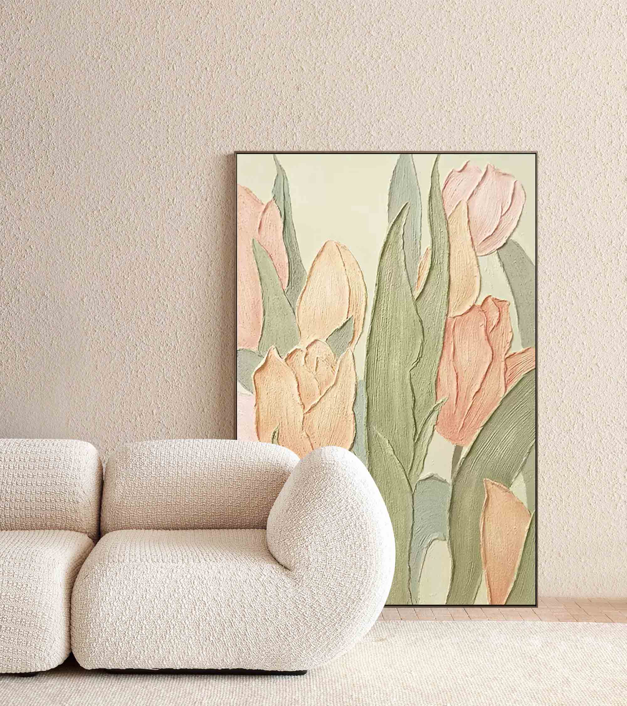 Wallart Pastel Tulip Textured Canvas Art