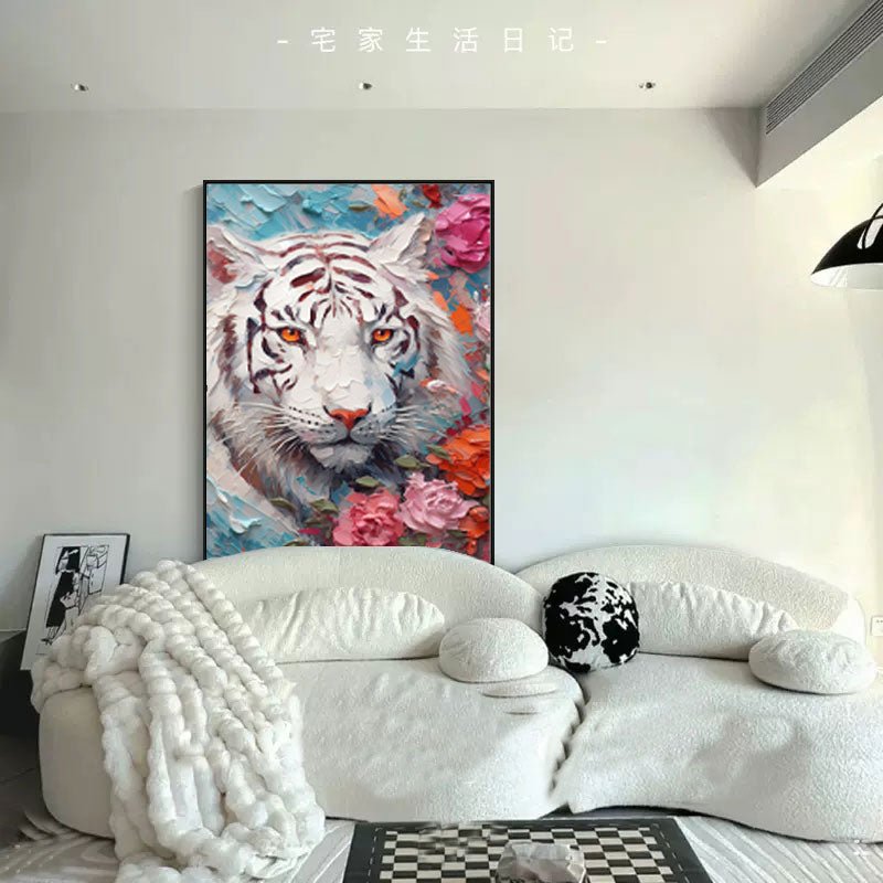 Wallart White Tiger in Blossoms: Bold Elegance