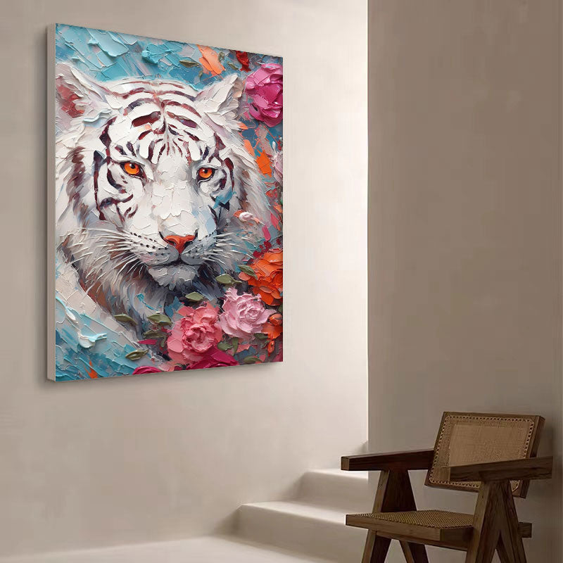 Wallart White Tiger in Blossoms: Bold Elegance