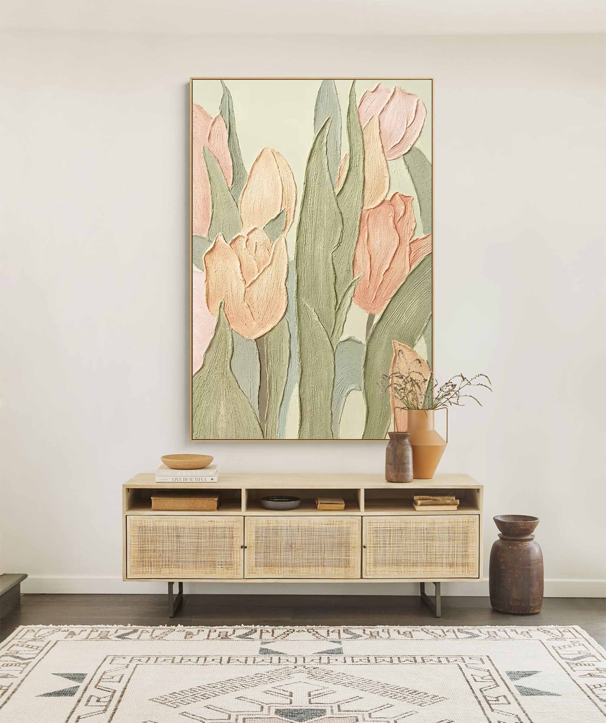 Wallart Pastel Tulip Textured Canvas Art