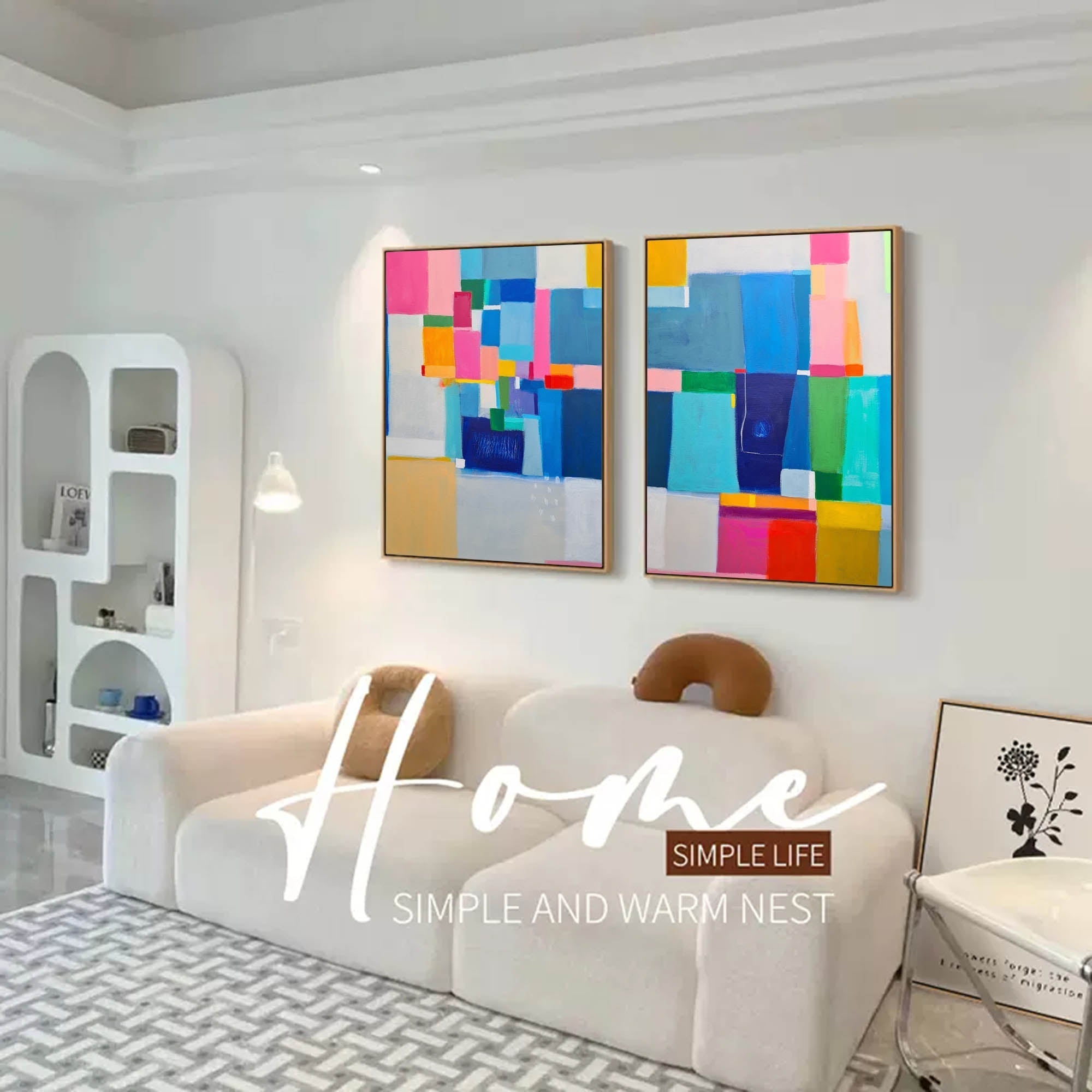 Wallart Modern Geometric Color Block Diptych Canvas Art