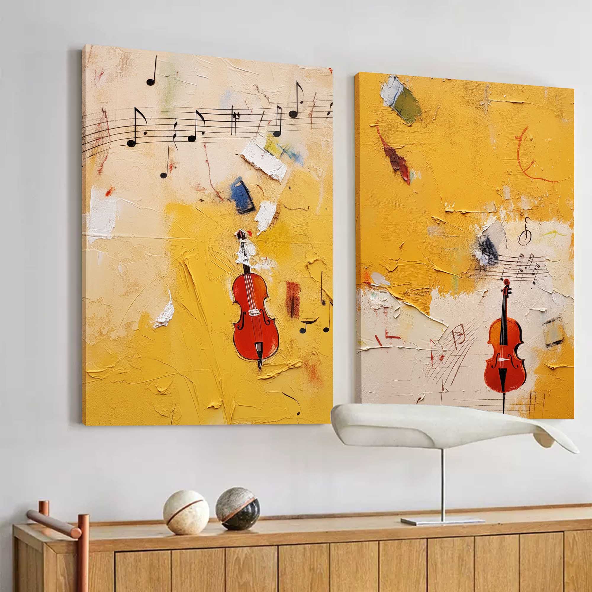 Wallart Musical Abstract Violin Art Duo