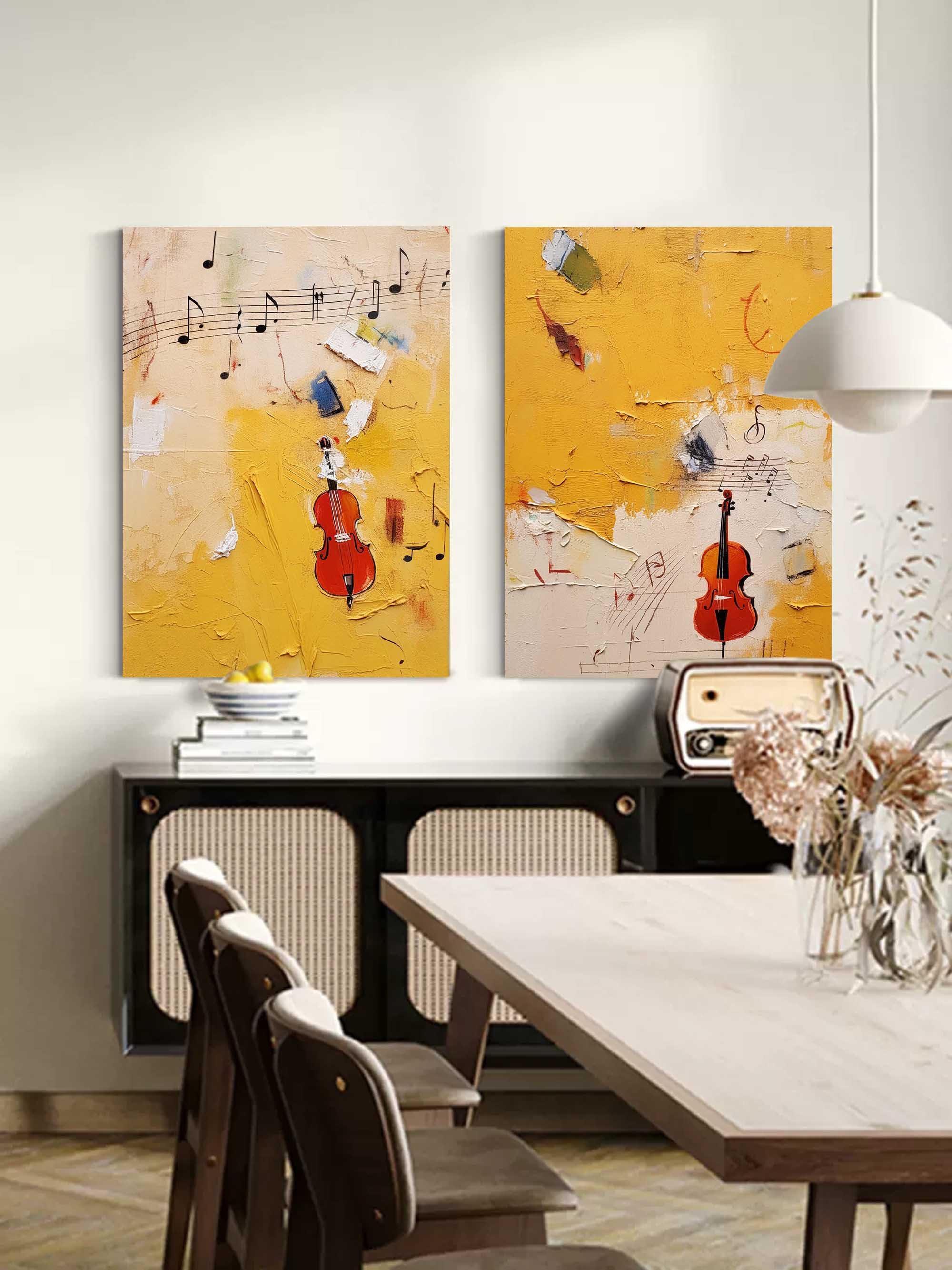 Wallart Musical Abstract Violin Art Duo