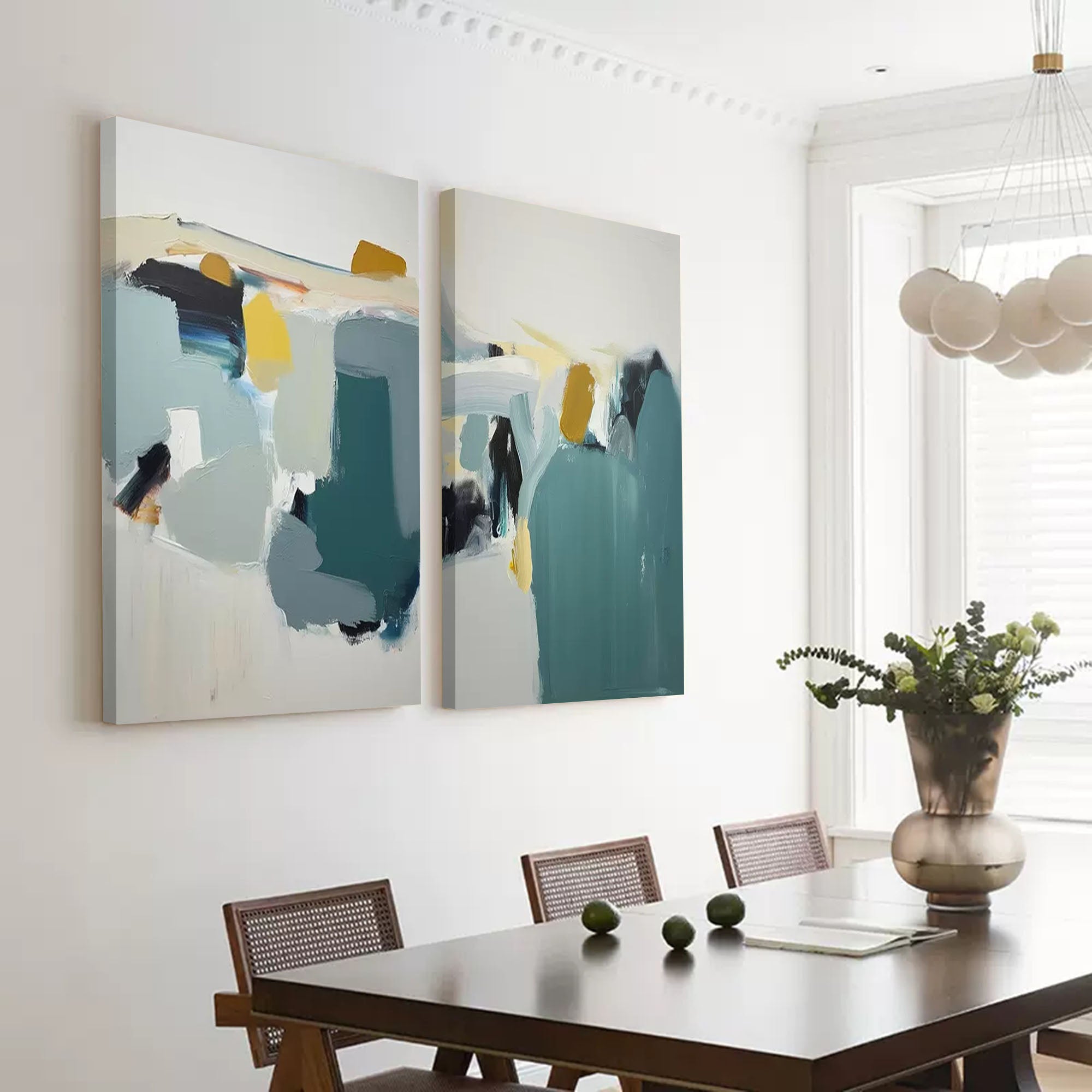 Wallart Abstract Diptych in Teal and Gold
