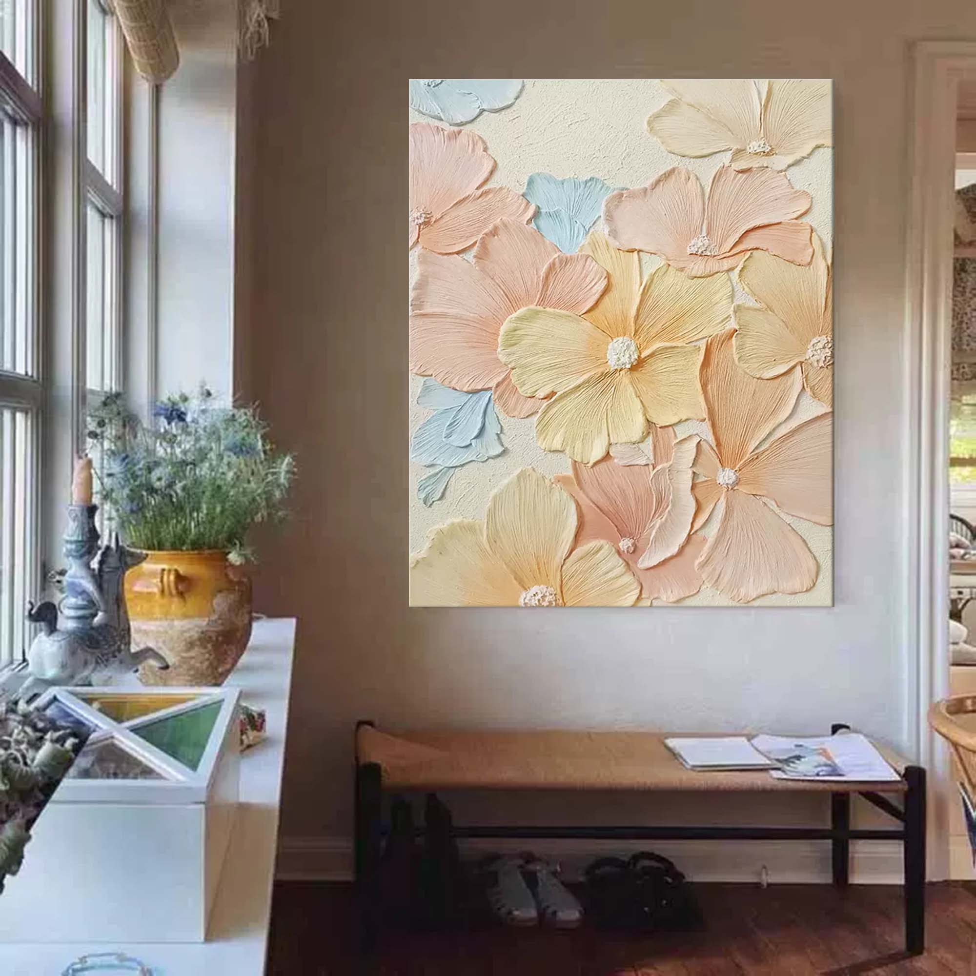 Wallart Pastel Floral Textured Canvas Art
