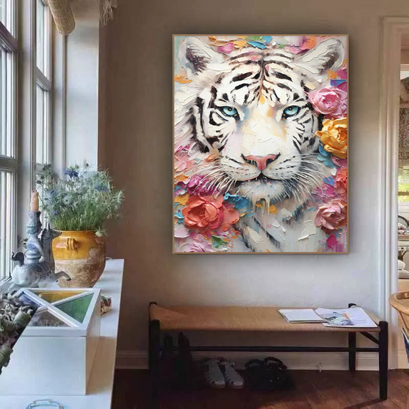 Wallart Enchanted Grace: White Tiger and Blossoms