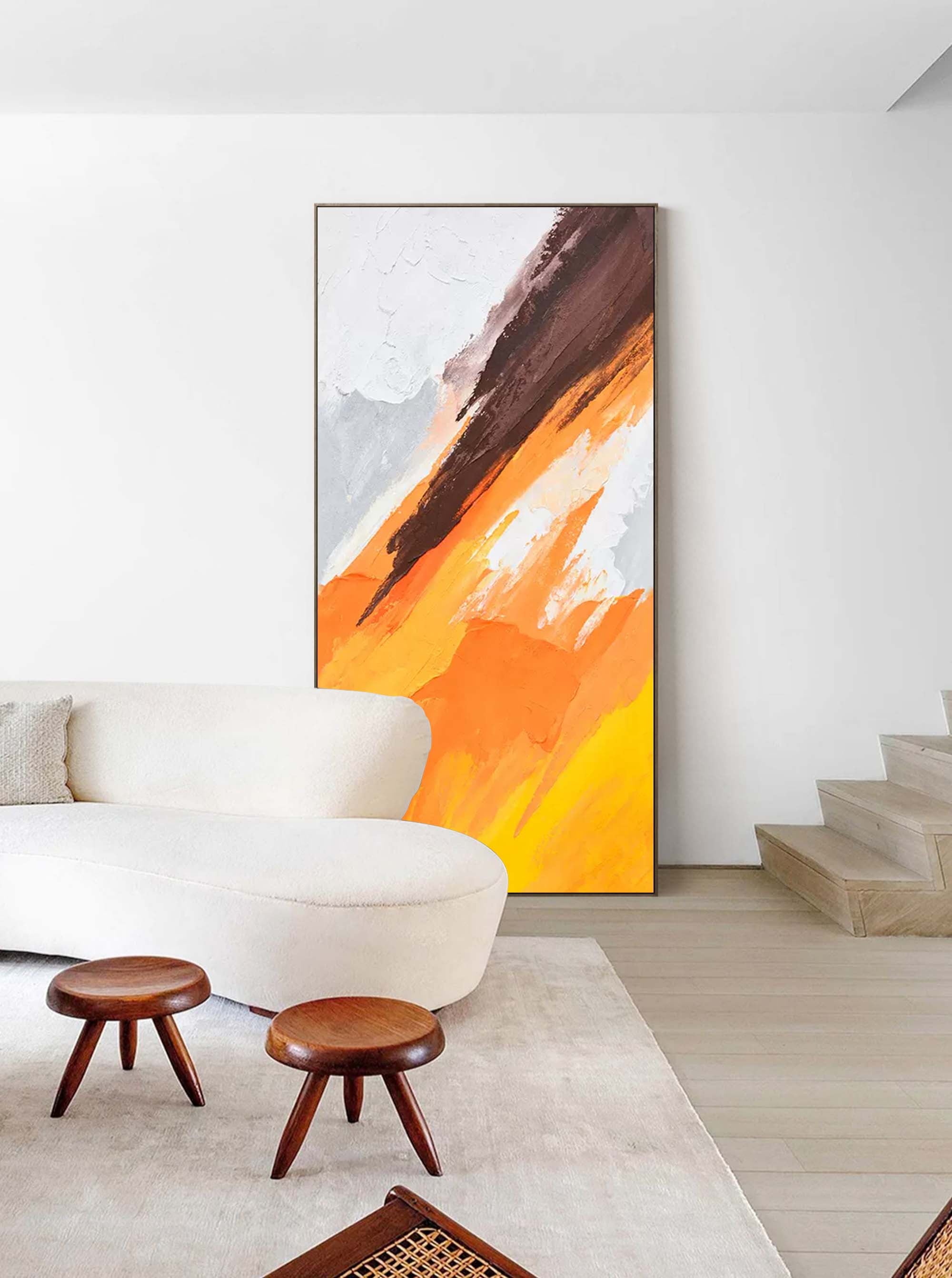 Wallart Dynamic Orange and Brown Abstract Art