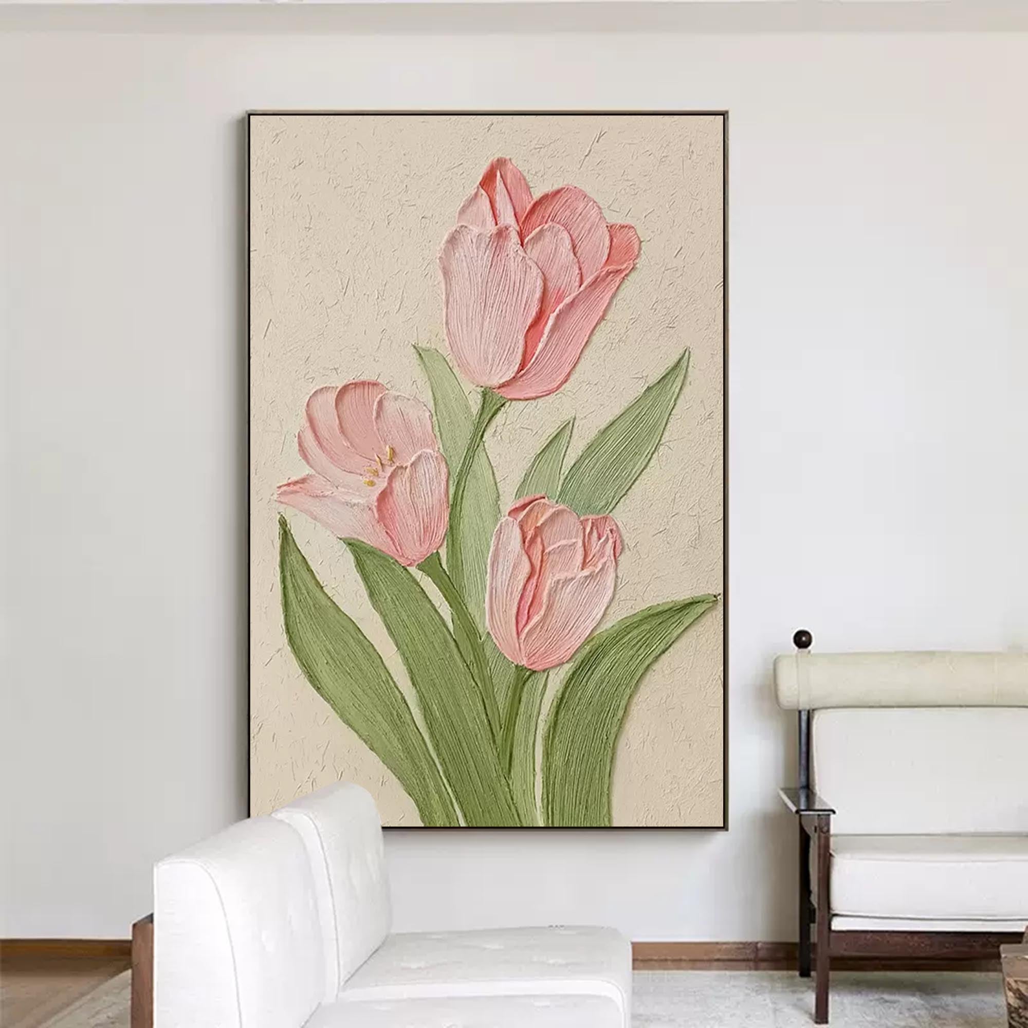 Wallart Pink Tulip Textured Canvas Art