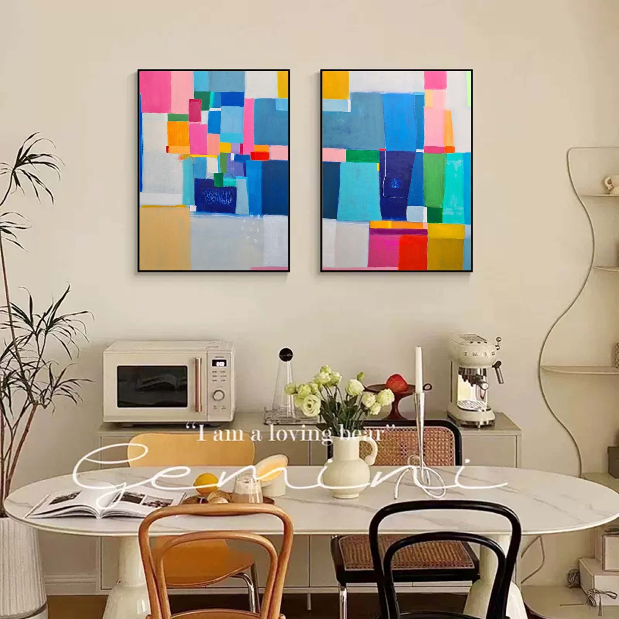Wallart Modern Geometric Color Block Diptych Canvas Art