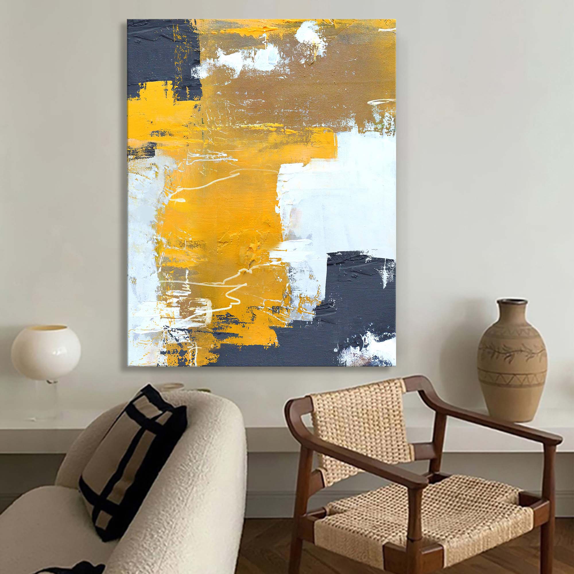 Wallart Golden Beige Abstract Canvas Art