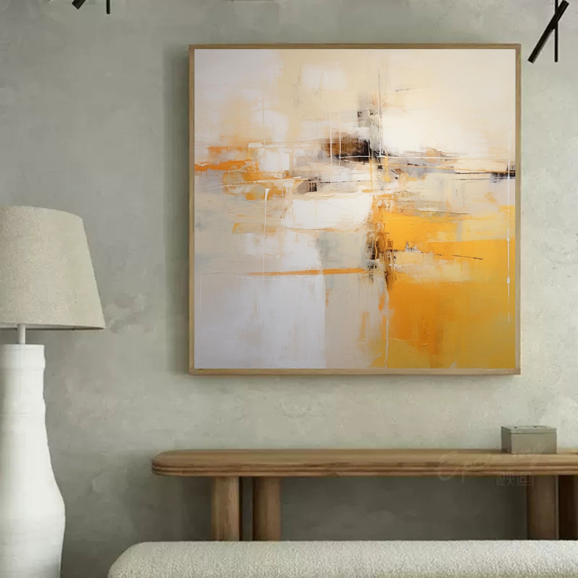 Wallart Elegant Yellow and White Abstract Art
