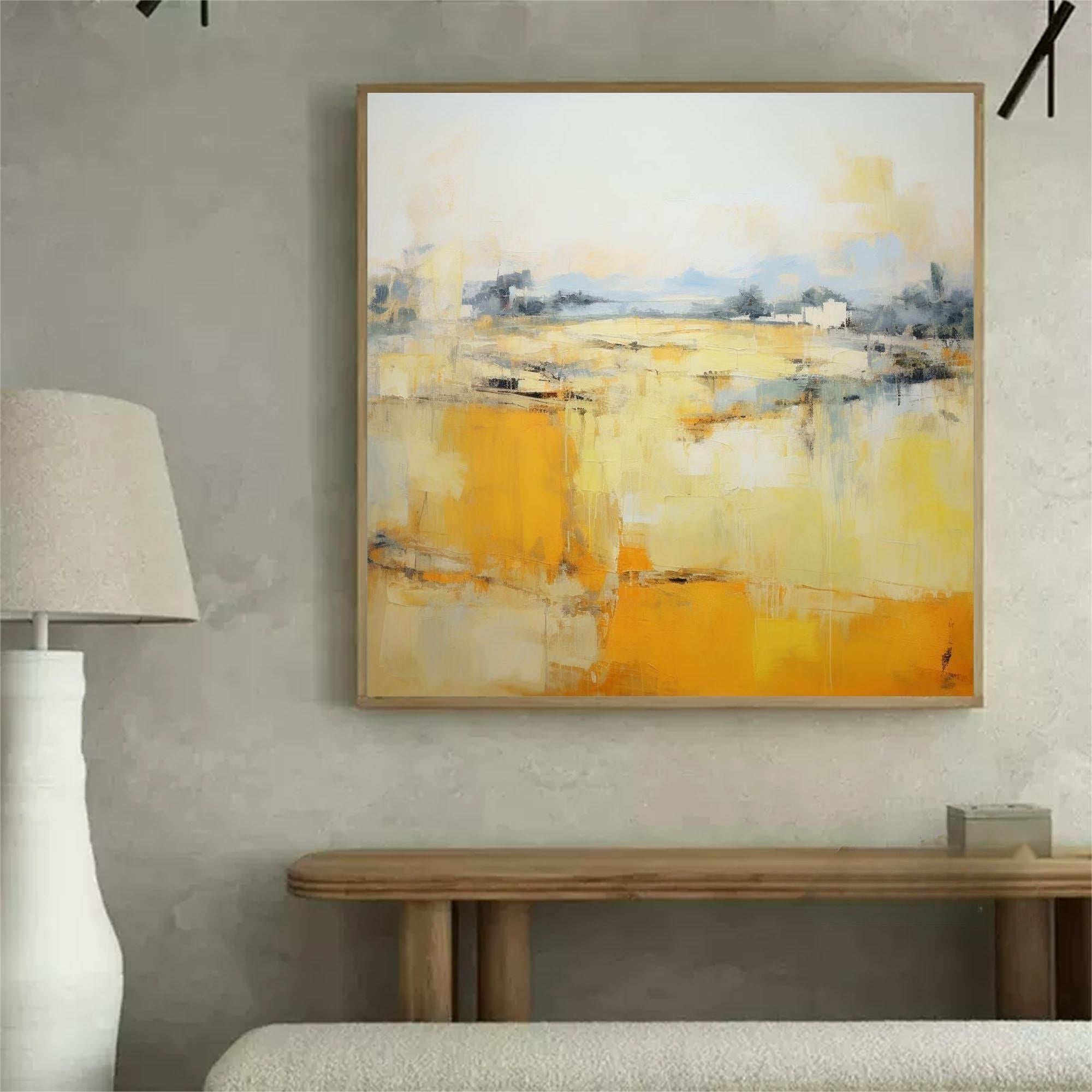 Wallart Vibrant Yellow Abstract Landscape Art