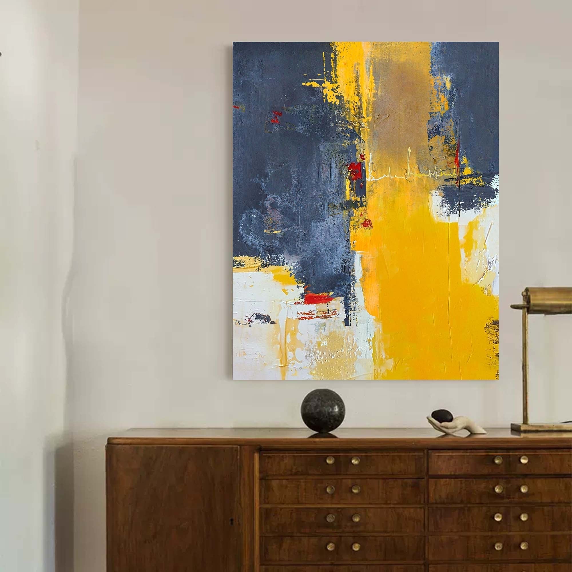 Wallart Modern Charcoal and Yellow Art