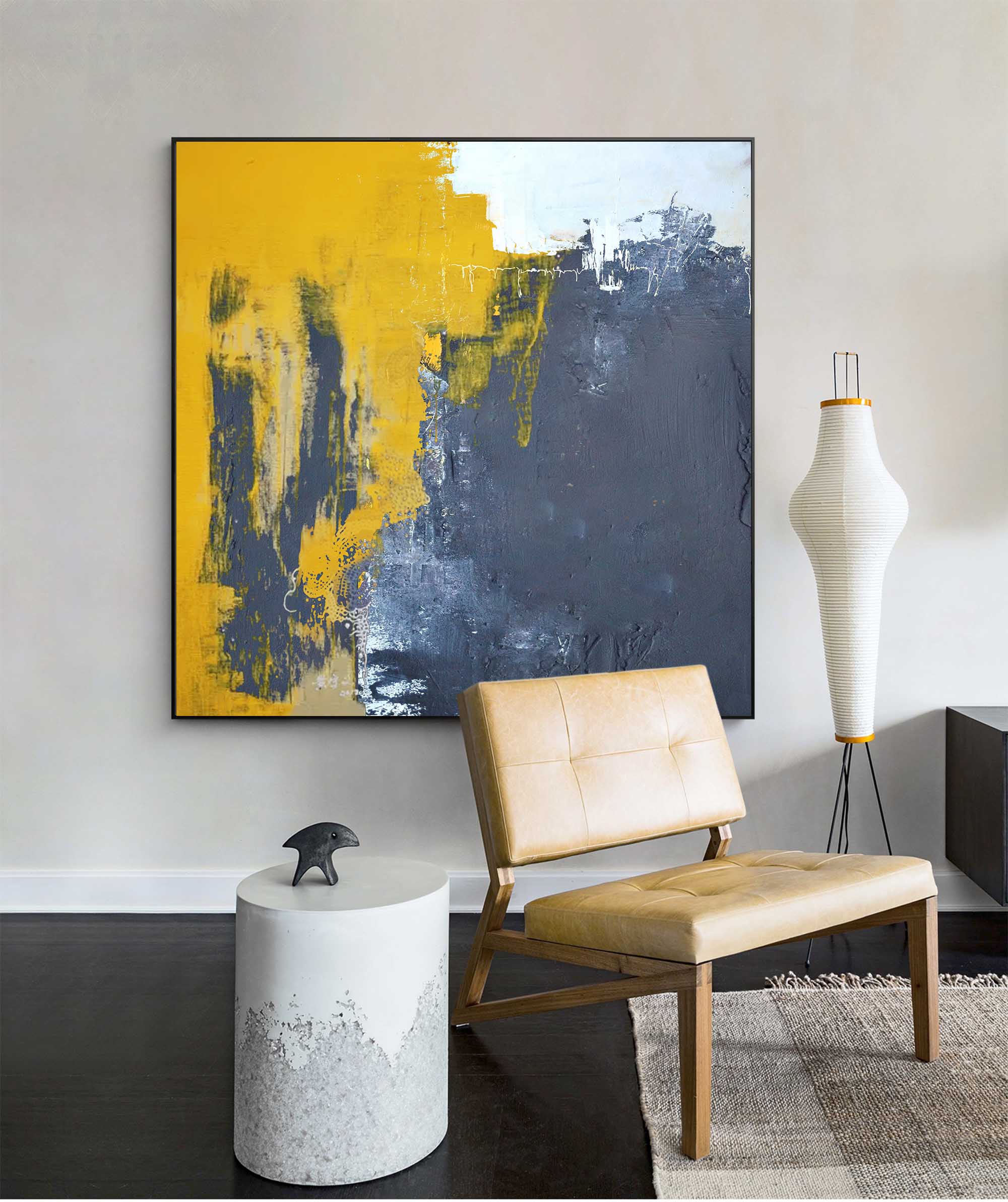 Wallart Modern Yellow and Grey Abstract Art