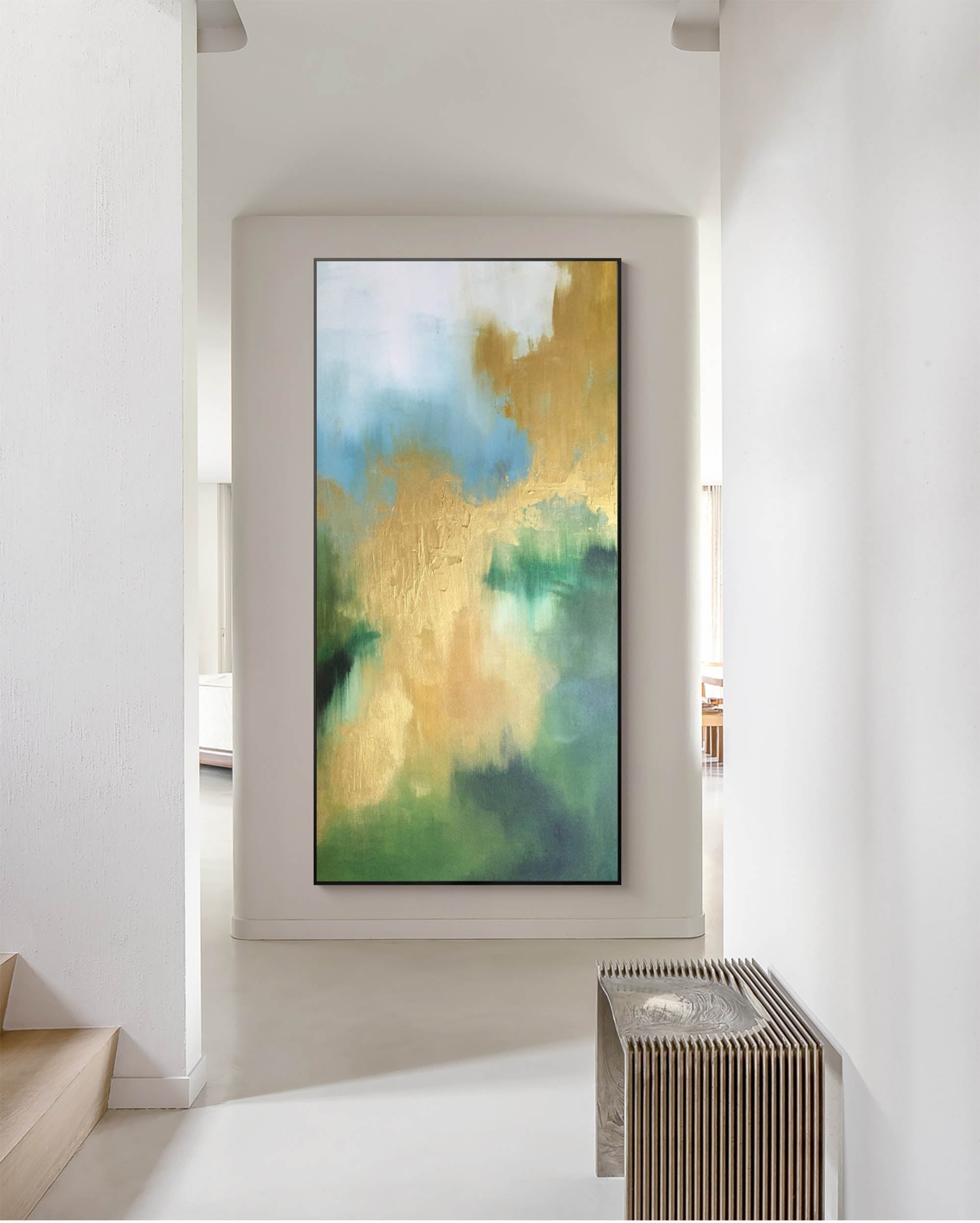 Wallart Abstract Gold and Green Oil Art