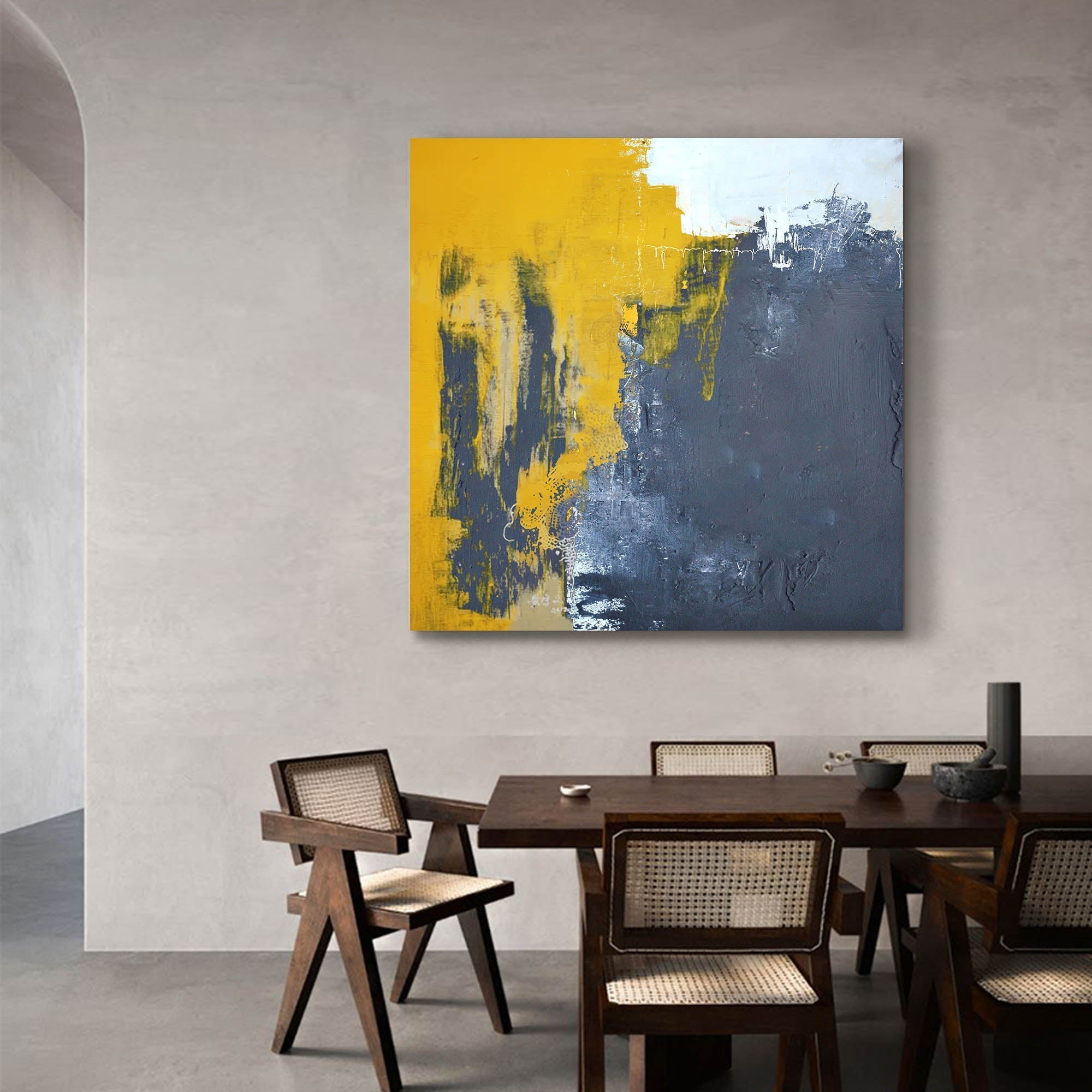 Wallart Modern Yellow and Grey Abstract Art