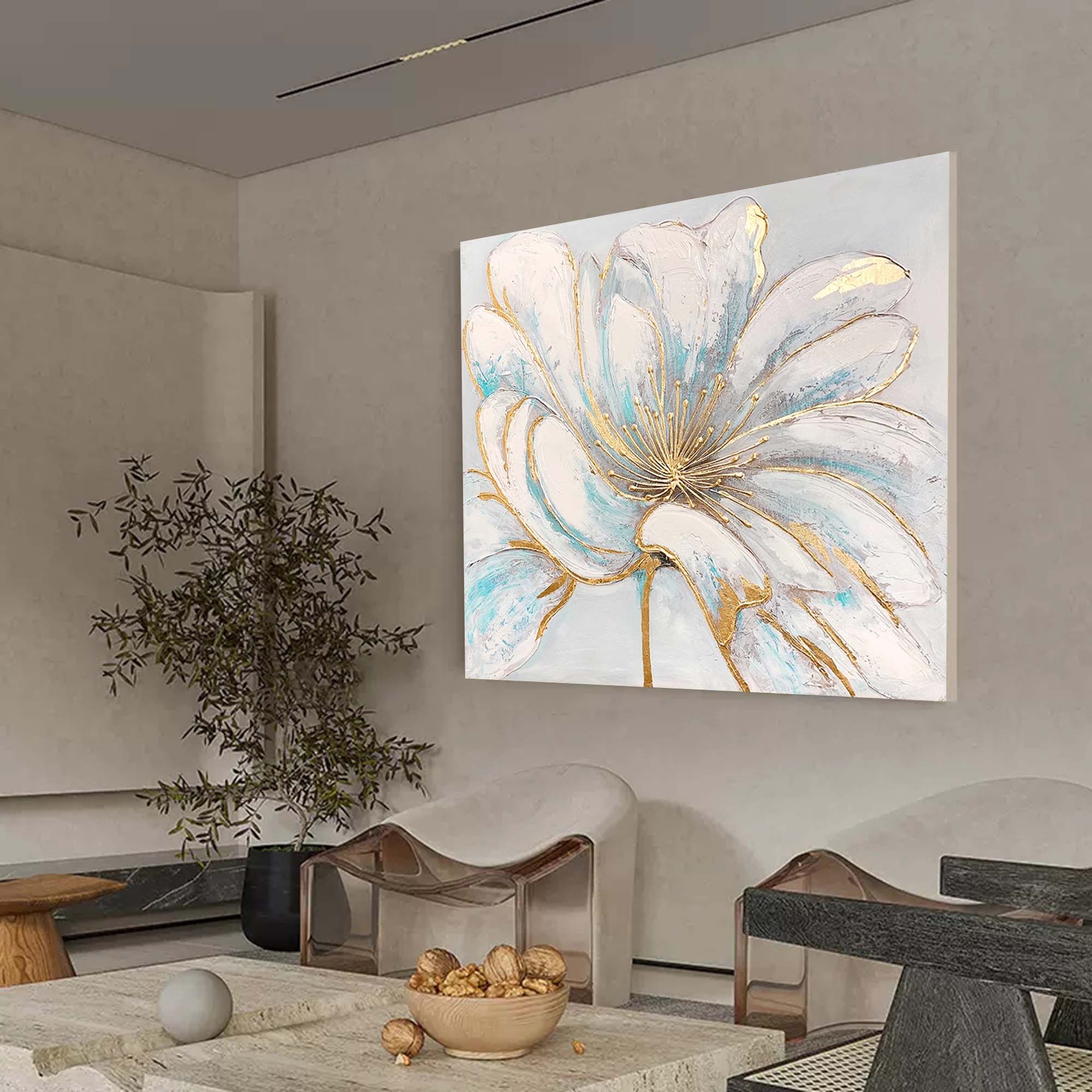 Wallart Gold Accented Floral Canvas Art