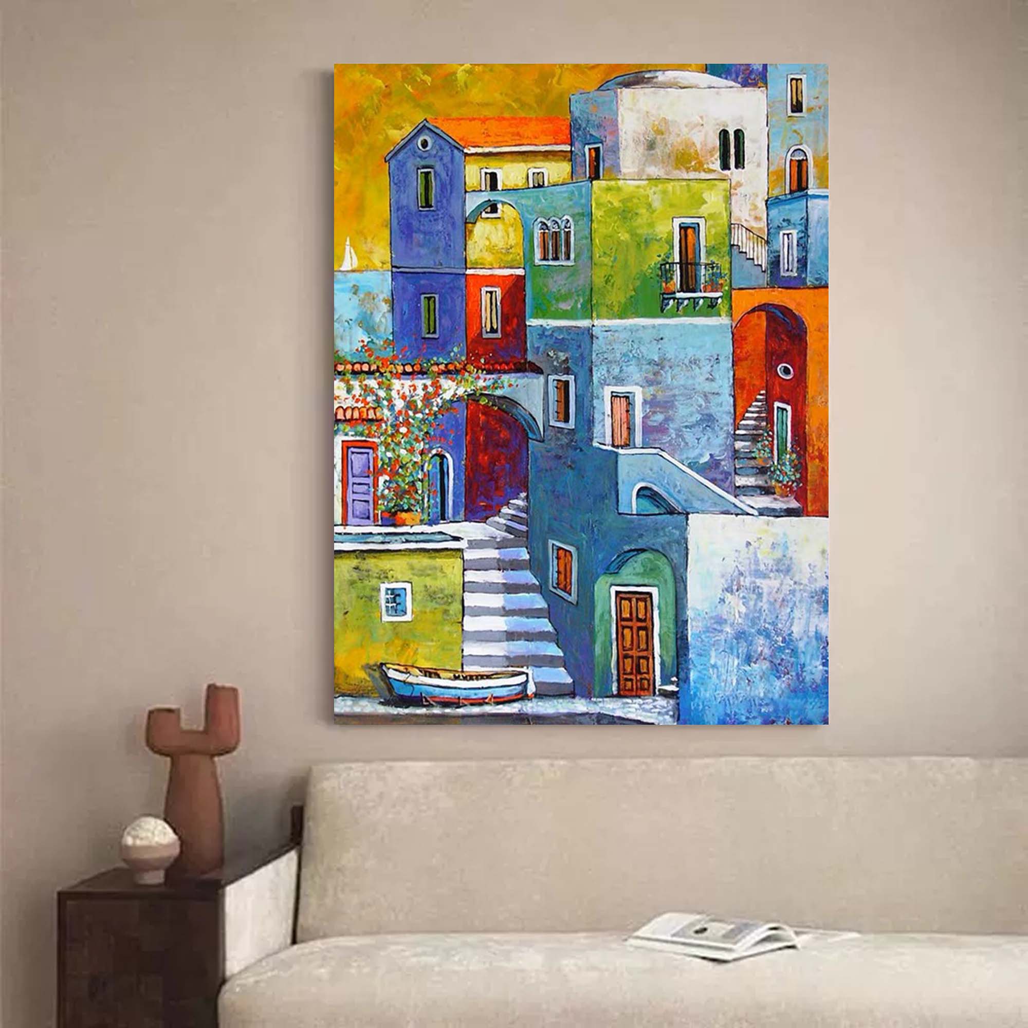 Wallart Colorful Mediterranean Townscape Art