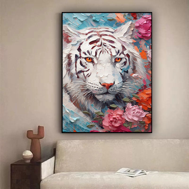Wallart White Tiger in Blossoms: Bold Elegance