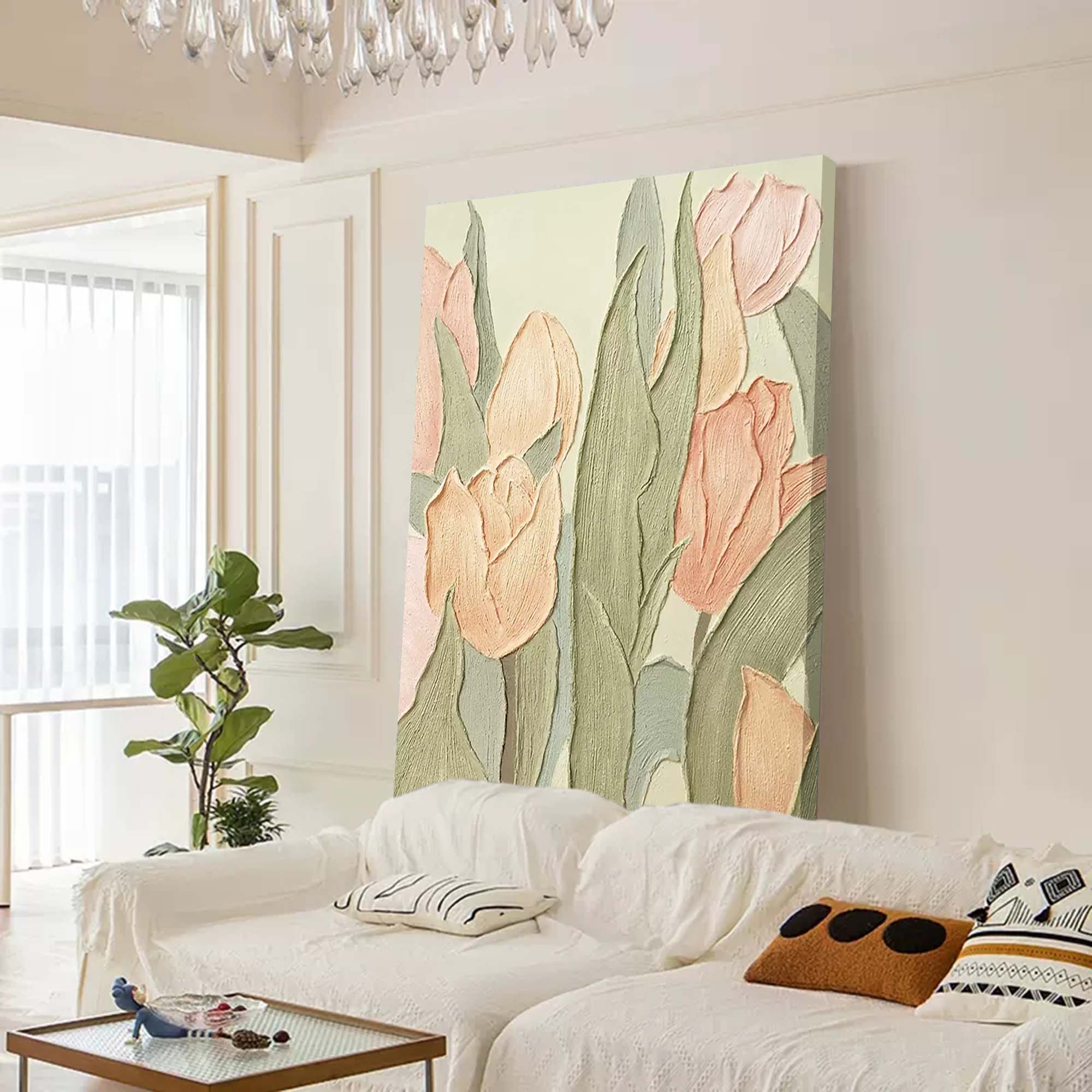 Wallart Pastel Tulip Textured Canvas Art