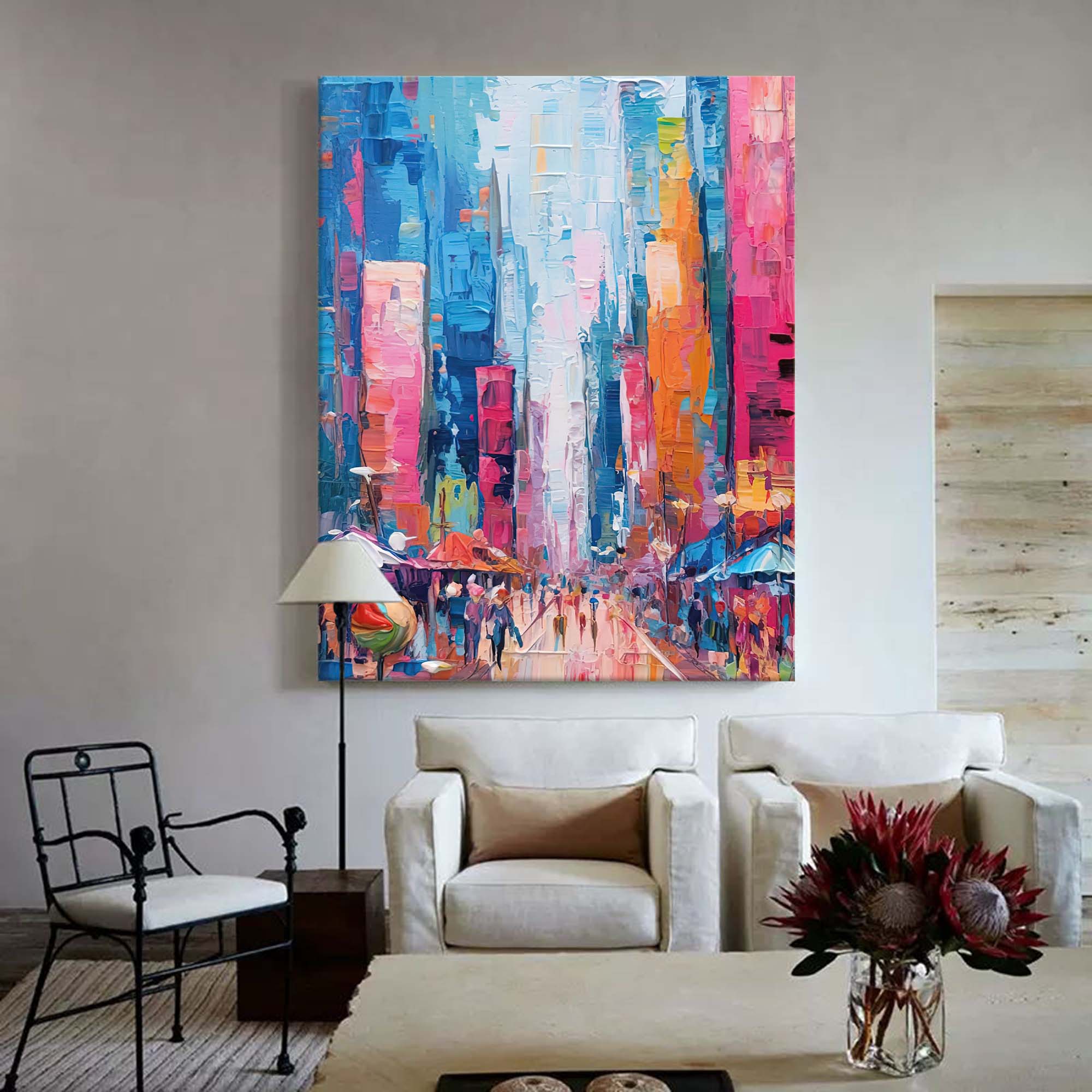 Wallart Vibrant City Skyline Oil Painting
